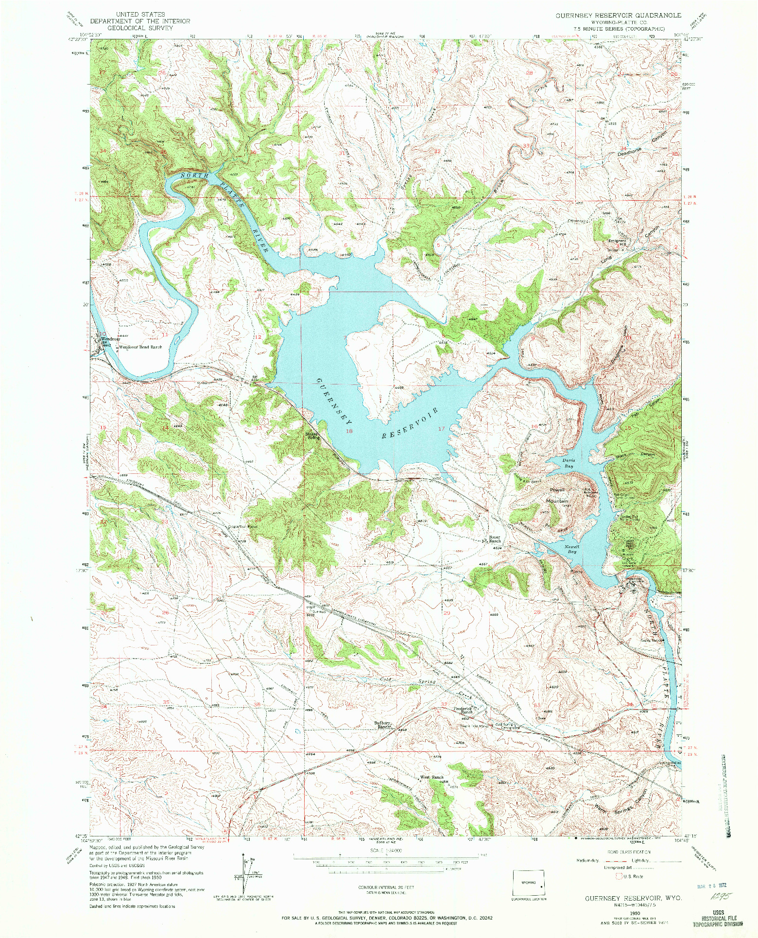 USGS 1:24000-SCALE QUADRANGLE FOR GUERNSEY RESERVOIR, WY 1971