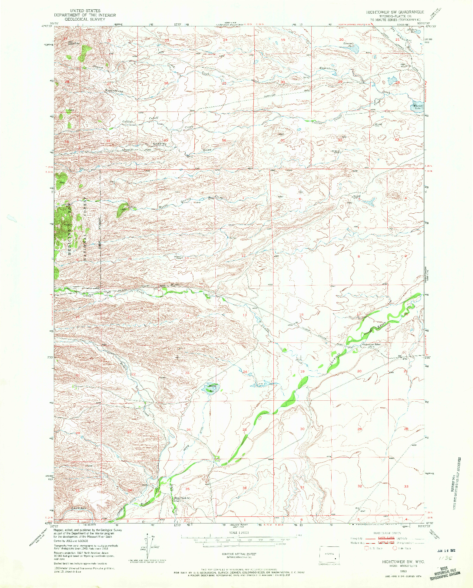 USGS 1:24000-SCALE QUADRANGLE FOR HIGHTOWER SW, WY 1953