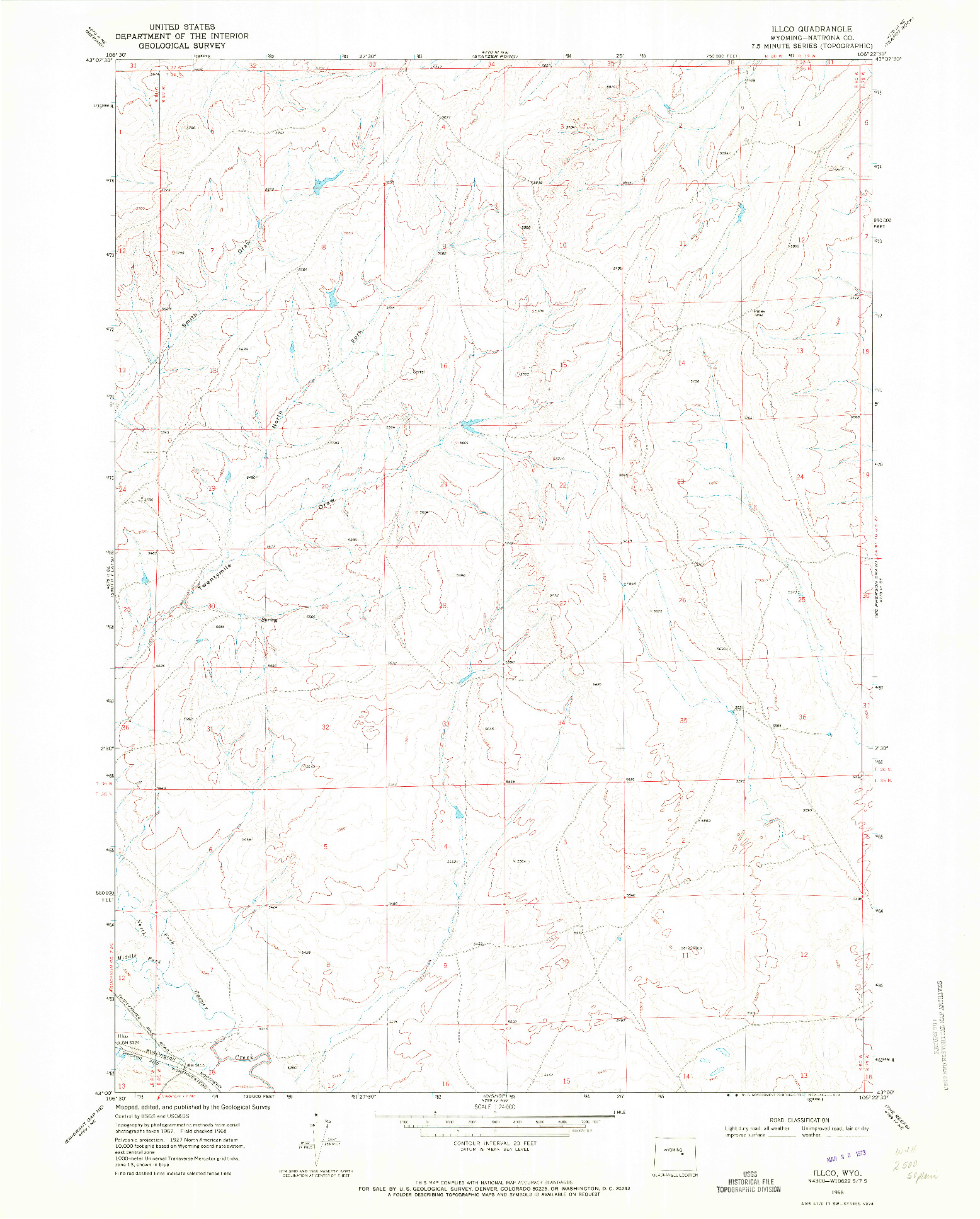 USGS 1:24000-SCALE QUADRANGLE FOR ILLCO, WY 1968