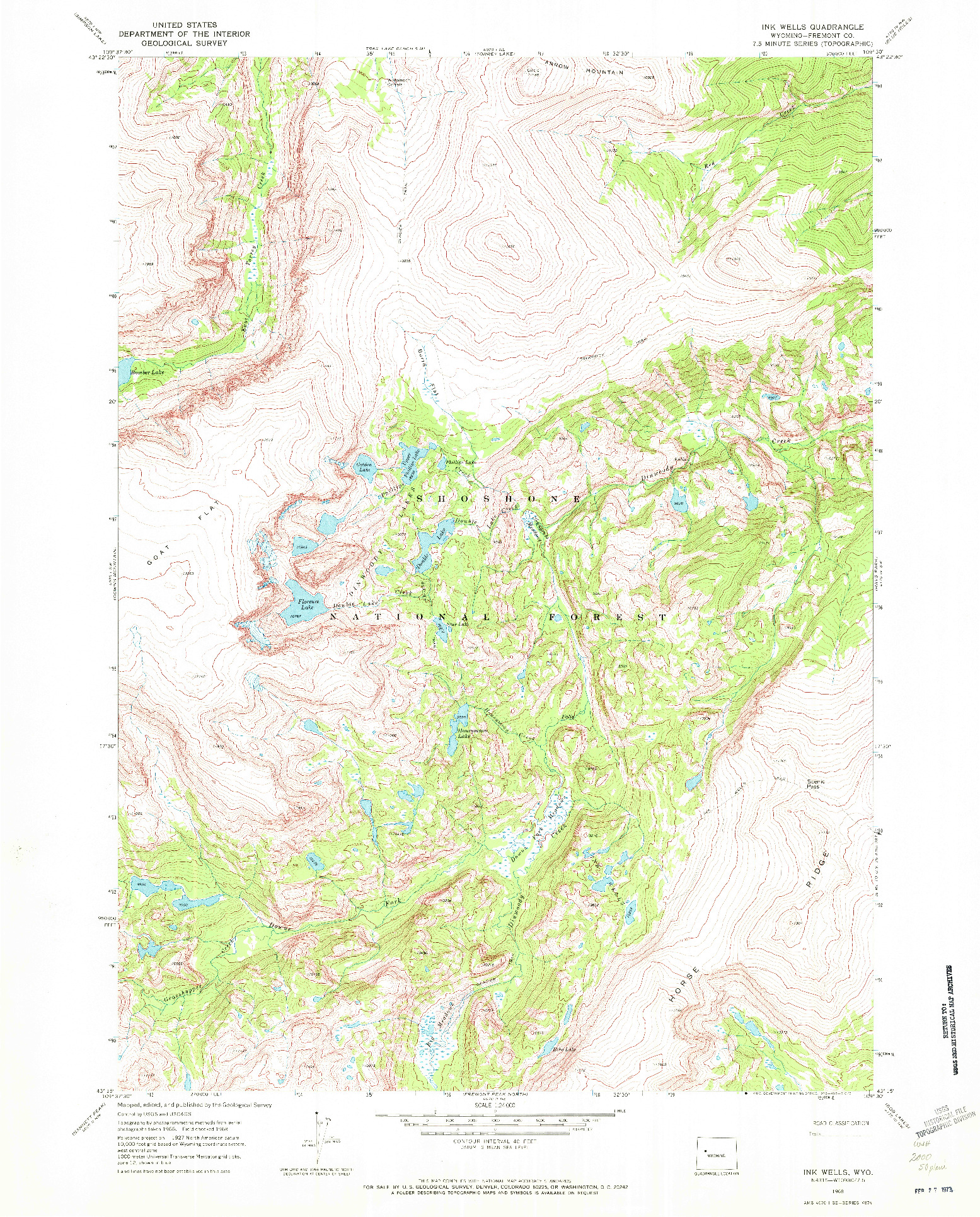 USGS 1:24000-SCALE QUADRANGLE FOR INK WELLS, WY 1968