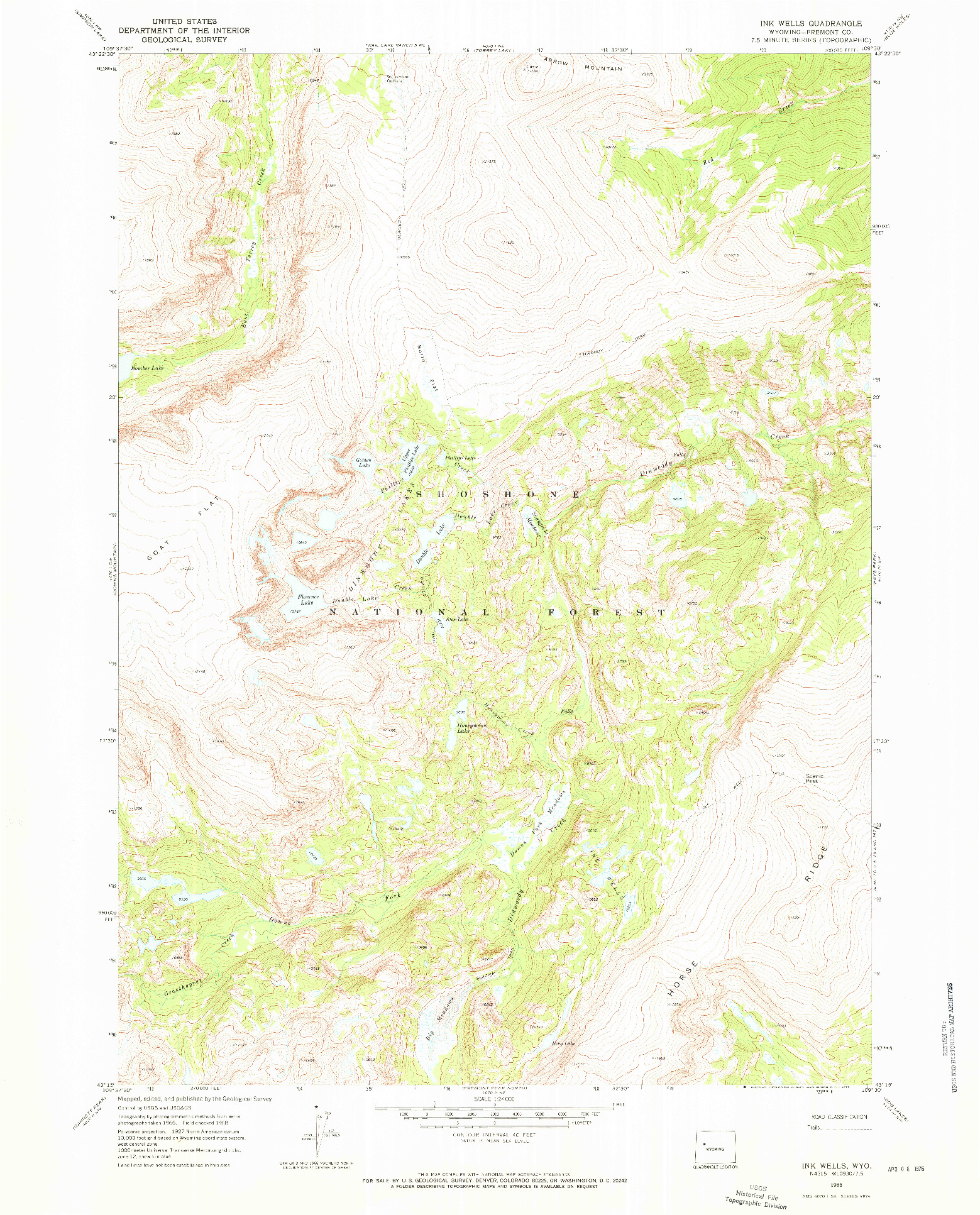 USGS 1:24000-SCALE QUADRANGLE FOR INK WELLS, WY 1968