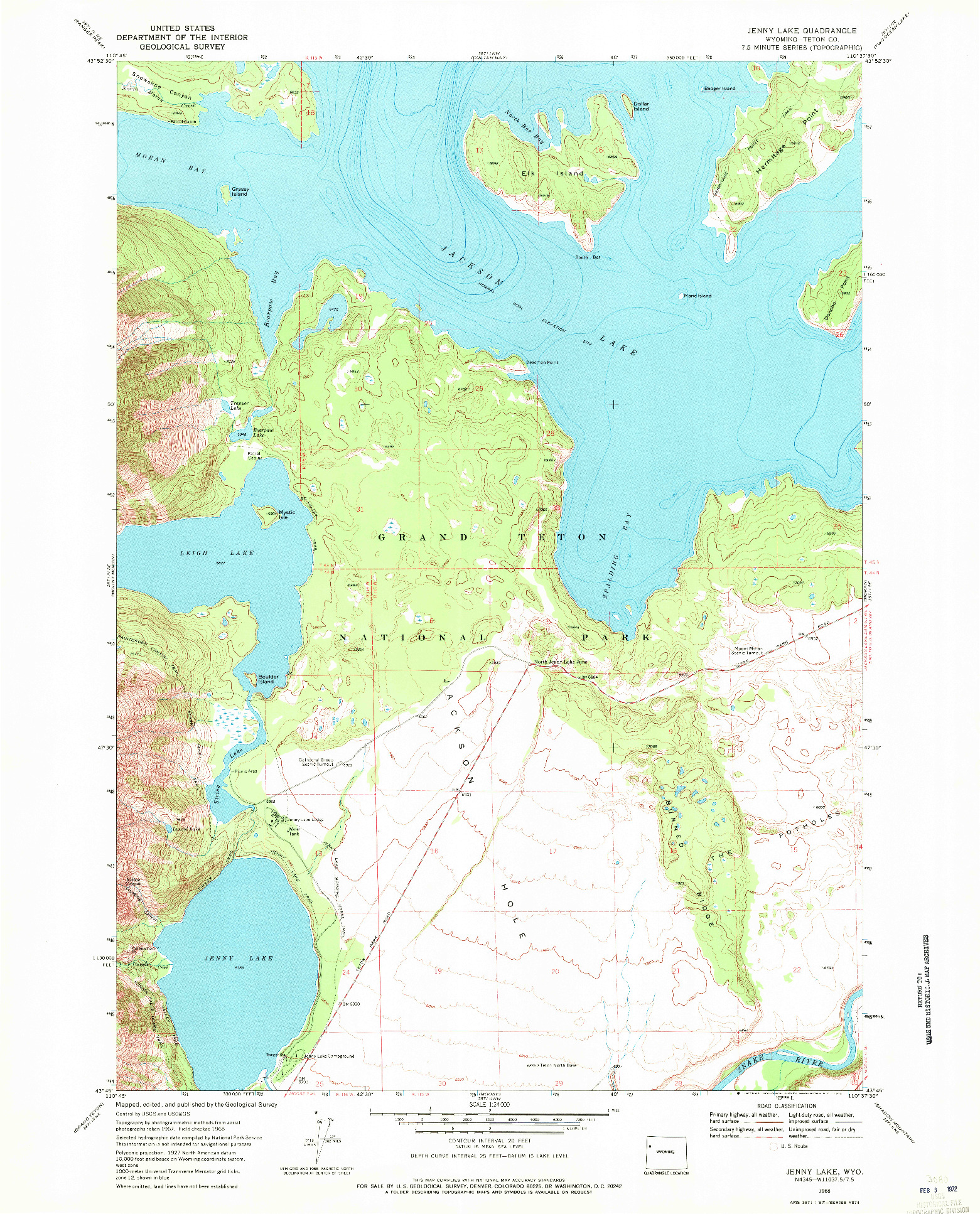 USGS 1:24000-SCALE QUADRANGLE FOR JENNY LAKE, WY 1968