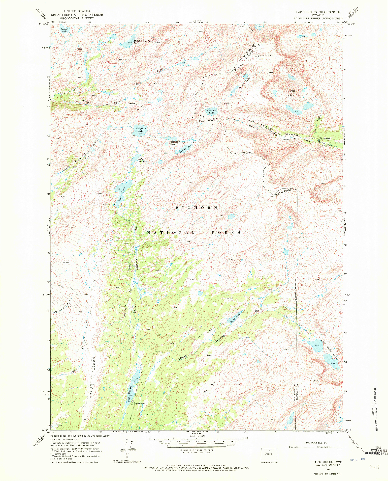 USGS 1:24000-SCALE QUADRANGLE FOR LAKE HELEN, WY 1967