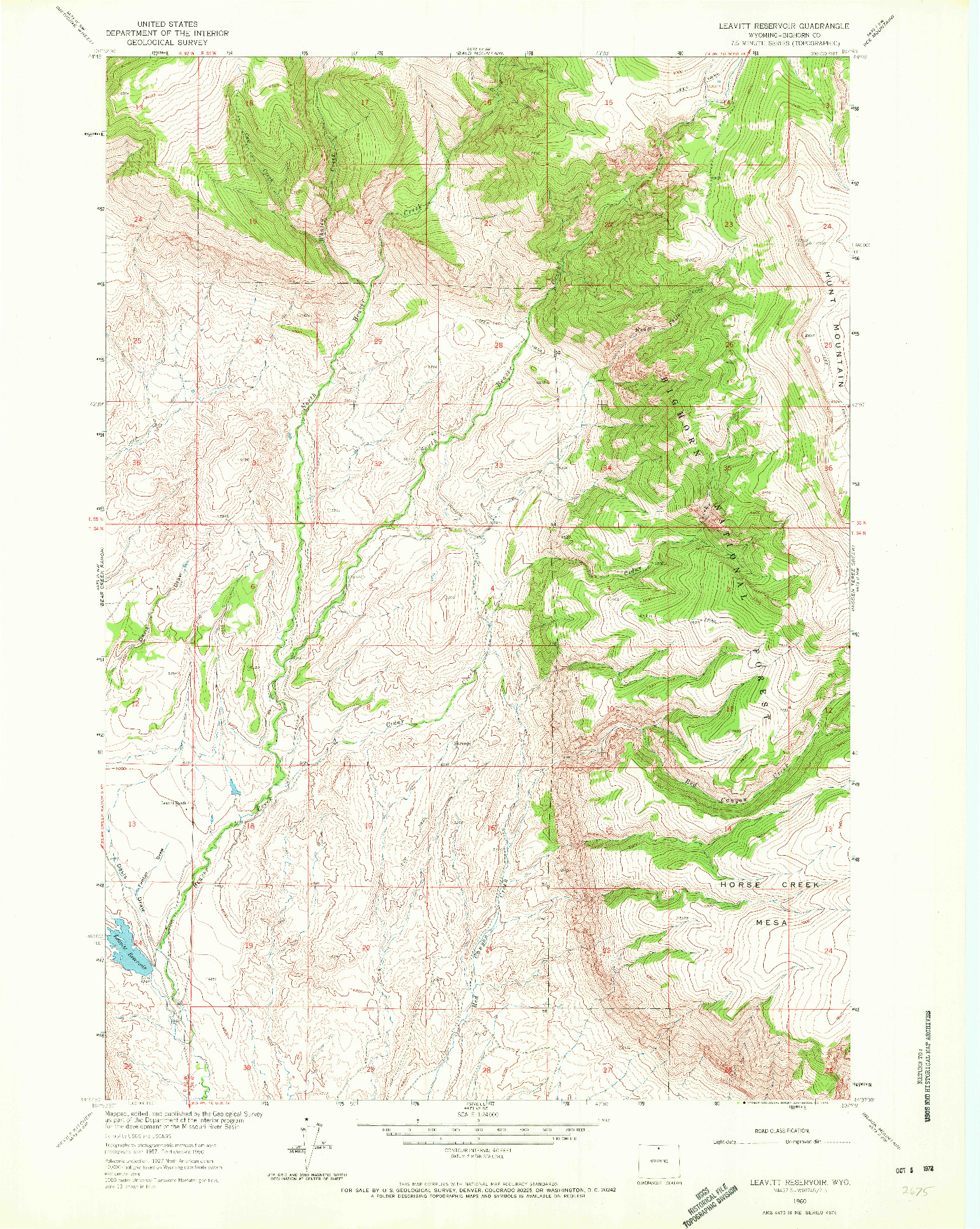 USGS 1:24000-SCALE QUADRANGLE FOR LEAVITT RESERVOIR, WY 1960