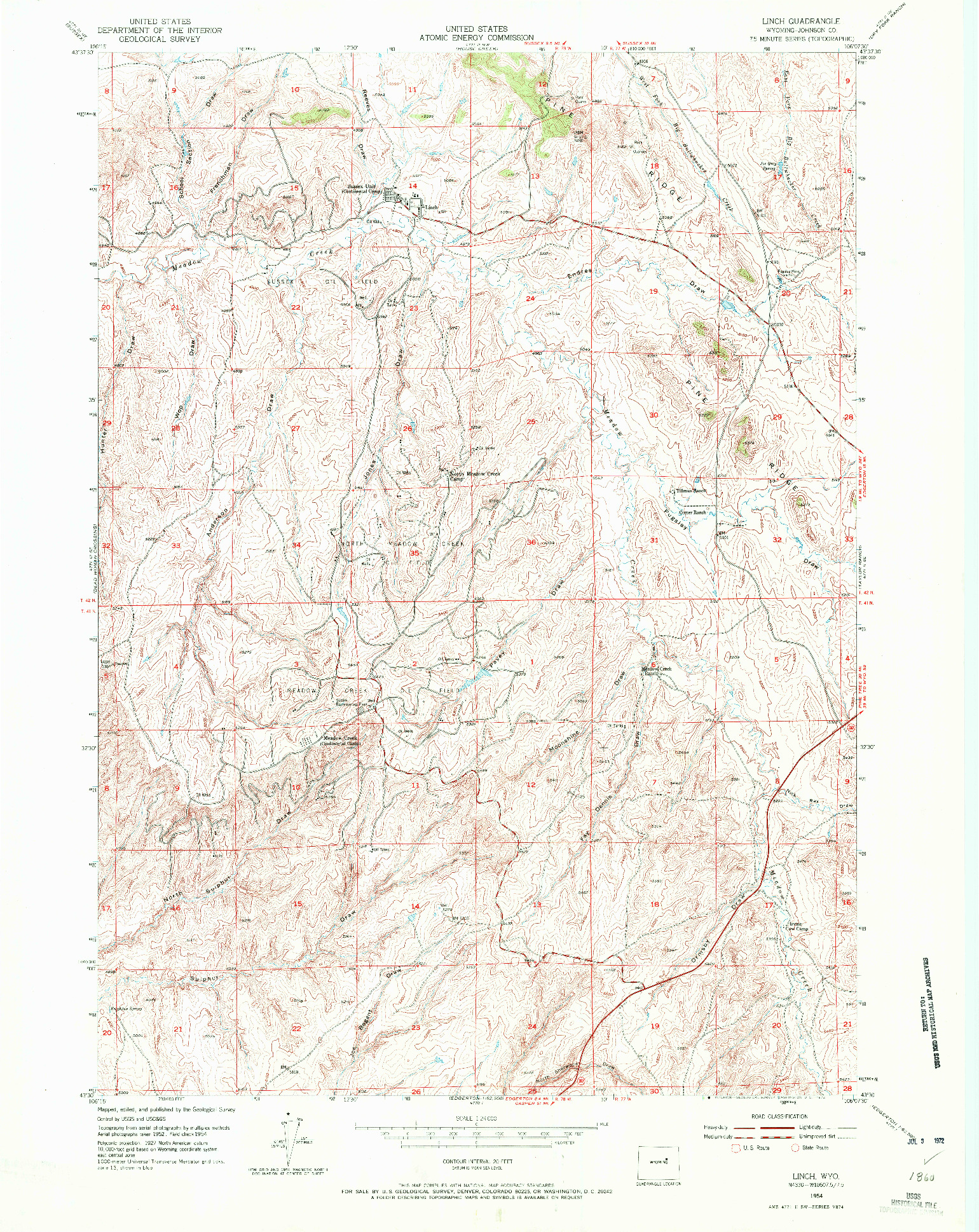 USGS 1:24000-SCALE QUADRANGLE FOR LINCH, WY 1954