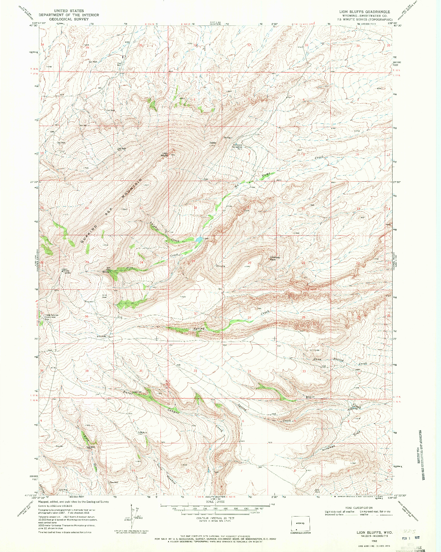 USGS 1:24000-SCALE QUADRANGLE FOR LION BLUFFS, WY 1968