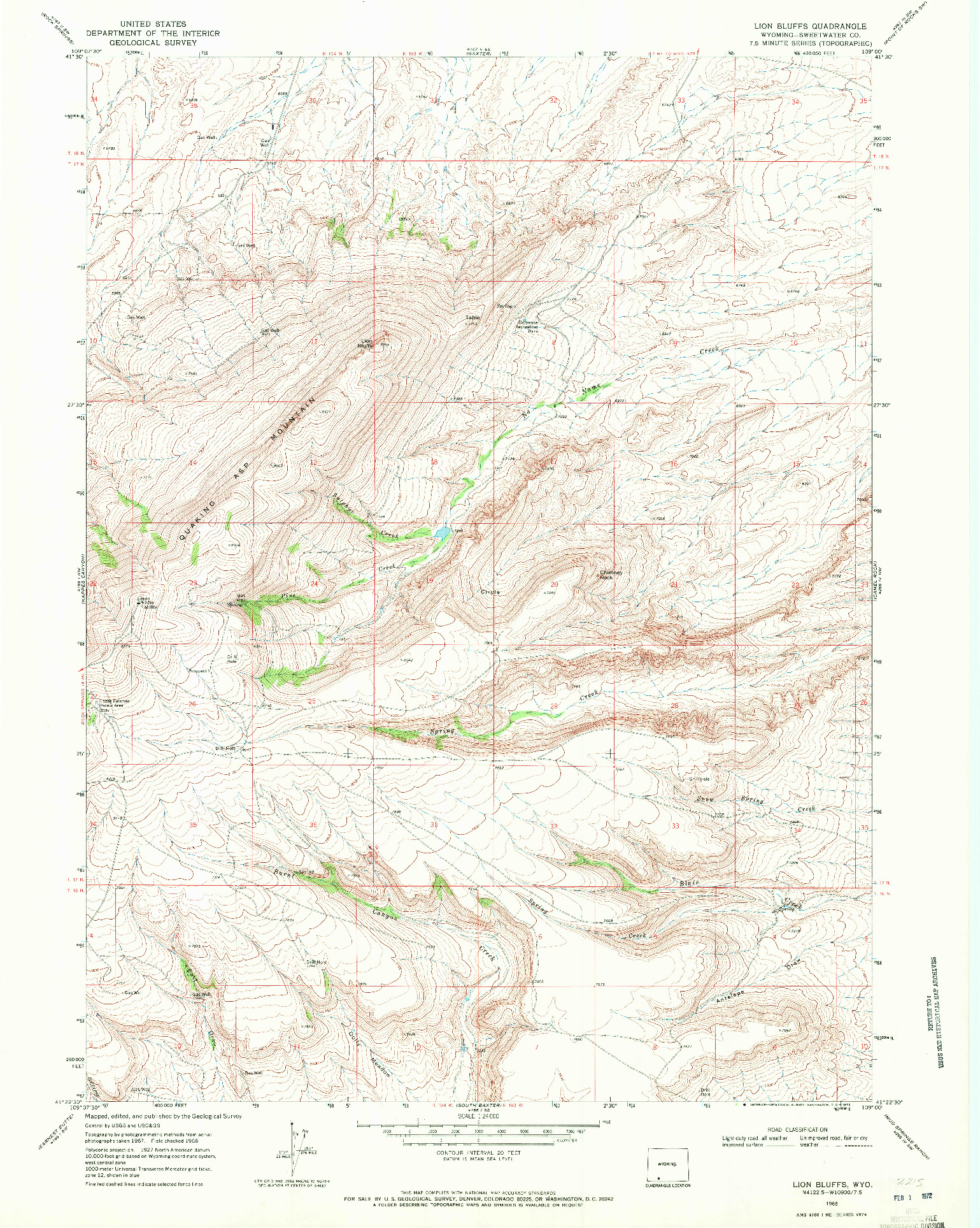 USGS 1:24000-SCALE QUADRANGLE FOR LION BLUFFS, WY 1968