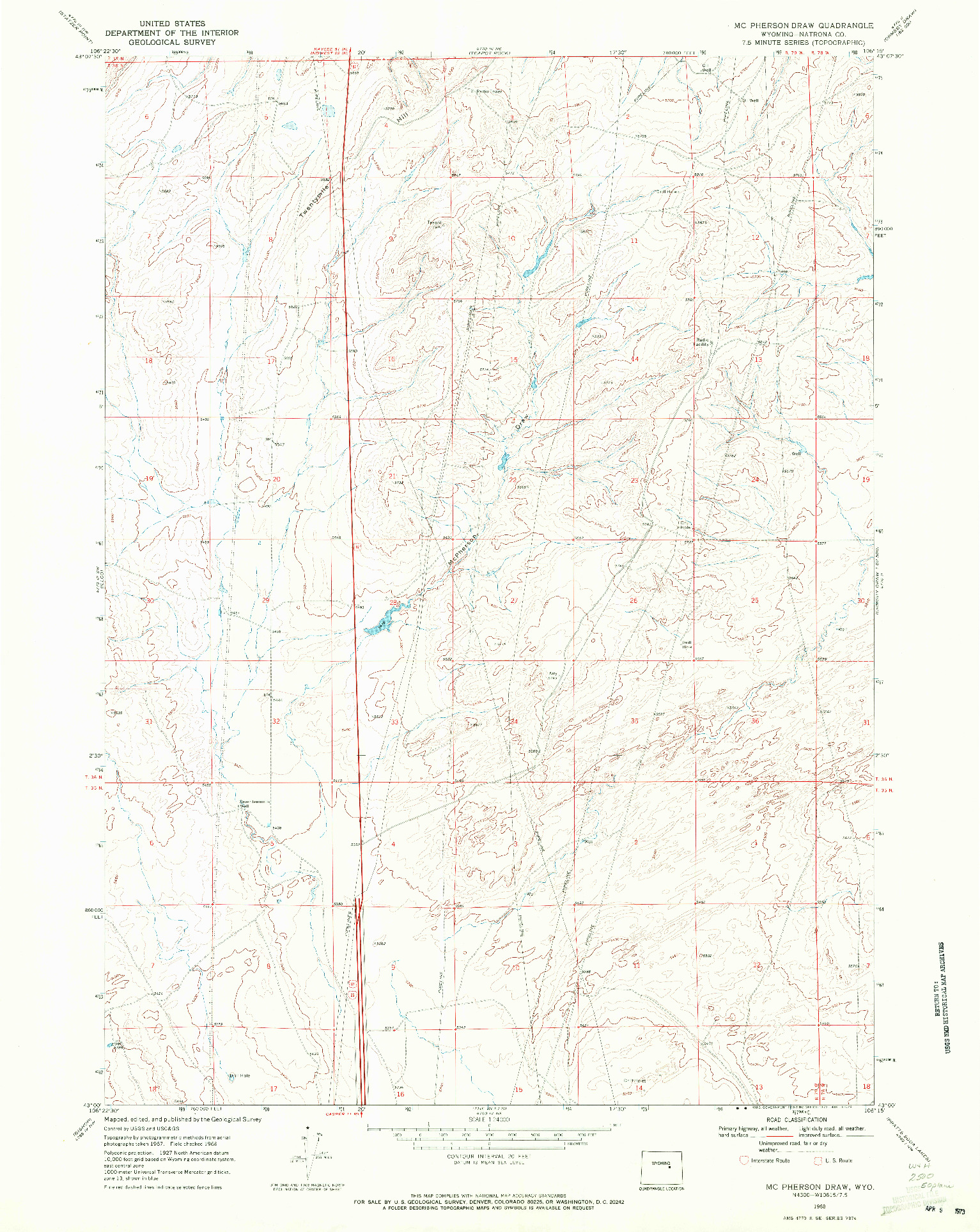 USGS 1:24000-SCALE QUADRANGLE FOR MC PHERSON DRAW, WY 1968