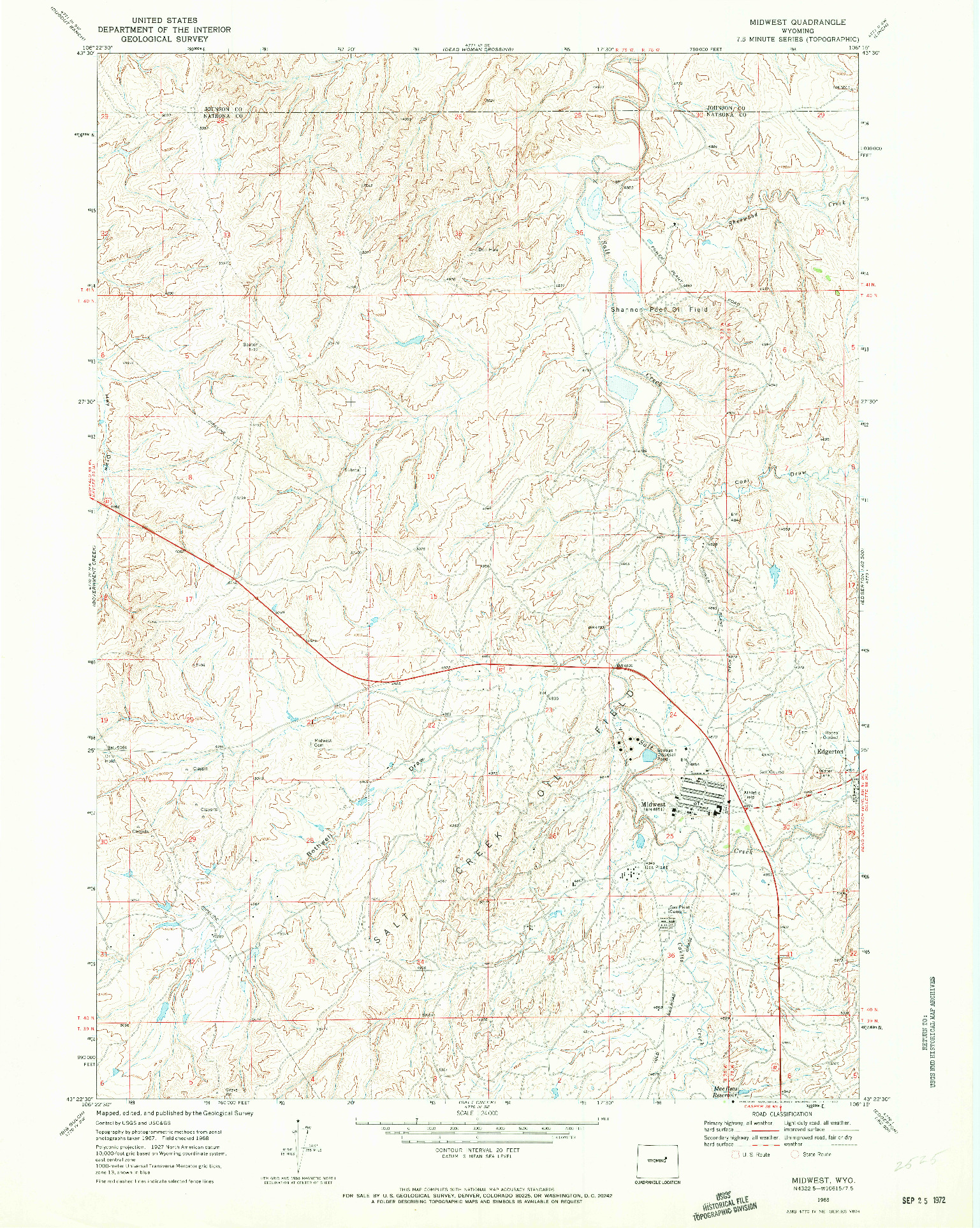 USGS 1:24000-SCALE QUADRANGLE FOR MIDWEST, WY 1968