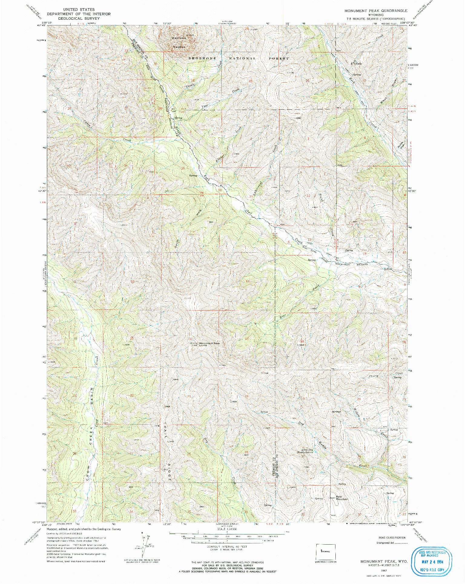 USGS 1:24000-SCALE QUADRANGLE FOR MONUMENT PEAK, WY 1967