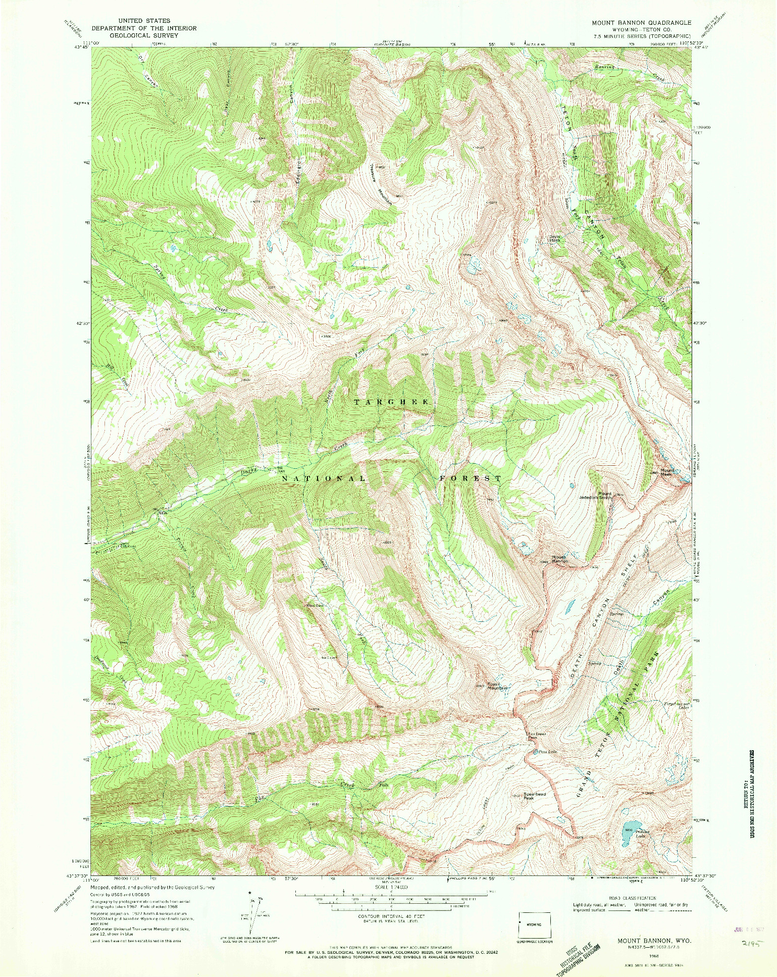 USGS 1:24000-SCALE QUADRANGLE FOR MOUNT BANNON, WY 1968