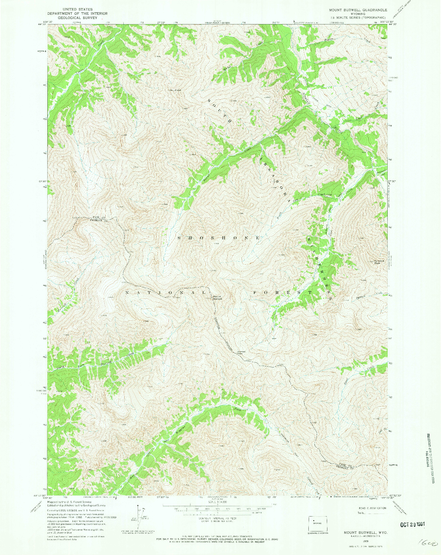 USGS 1:24000-SCALE QUADRANGLE FOR MOUNT BURWELL, WY 1969