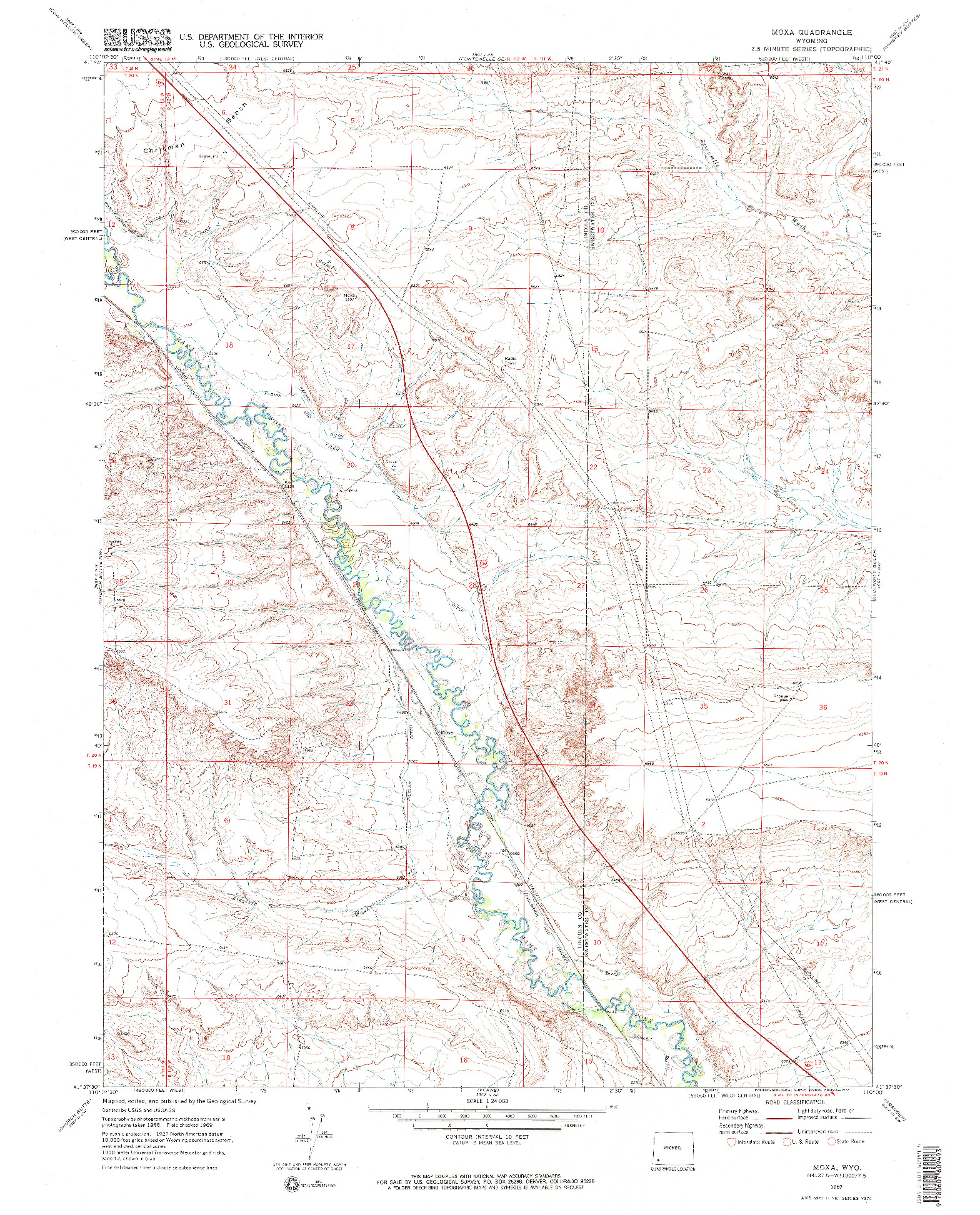 USGS 1:24000-SCALE QUADRANGLE FOR MOXA, WY 1969