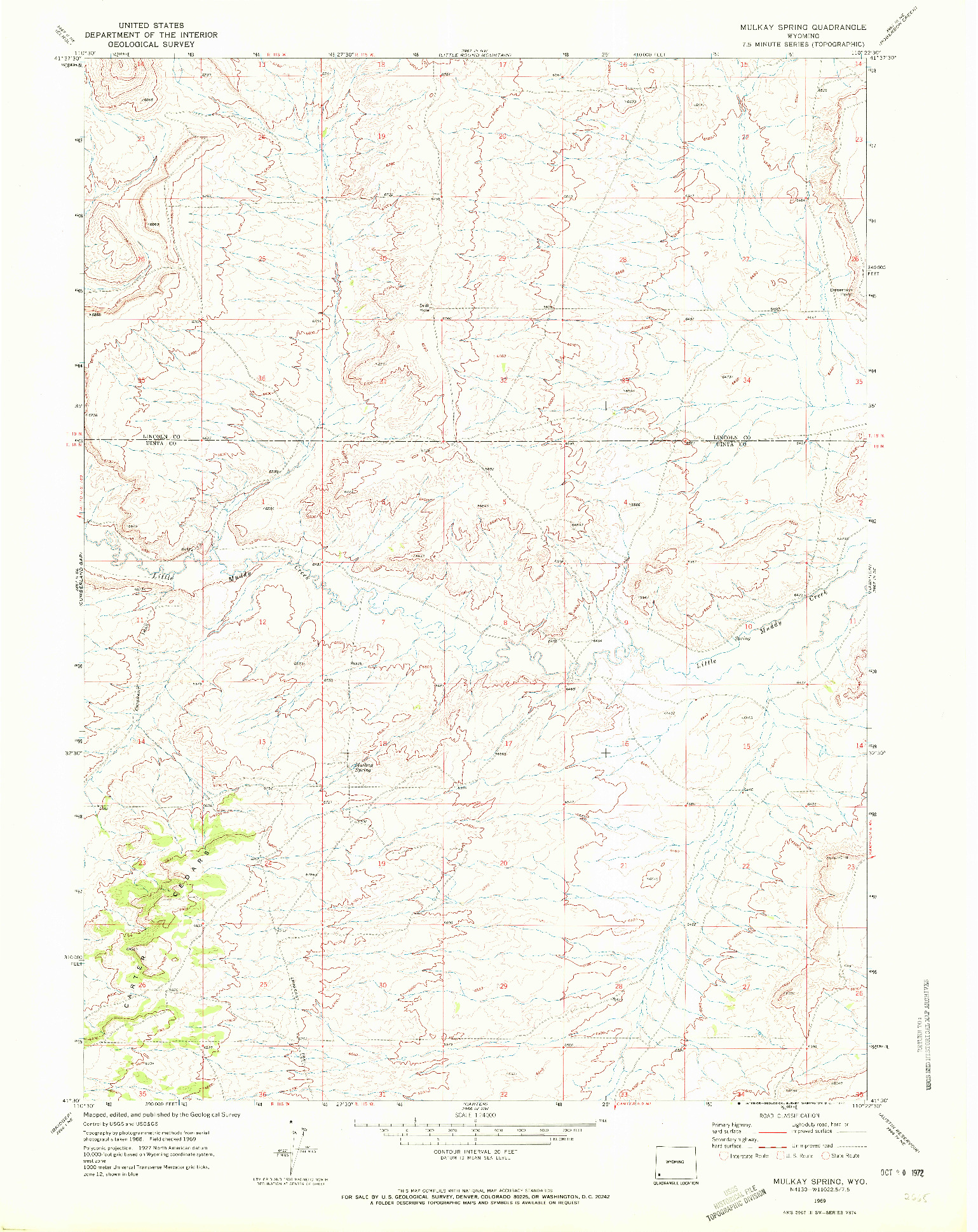 USGS 1:24000-SCALE QUADRANGLE FOR MULKAY SPRING, WY 1969