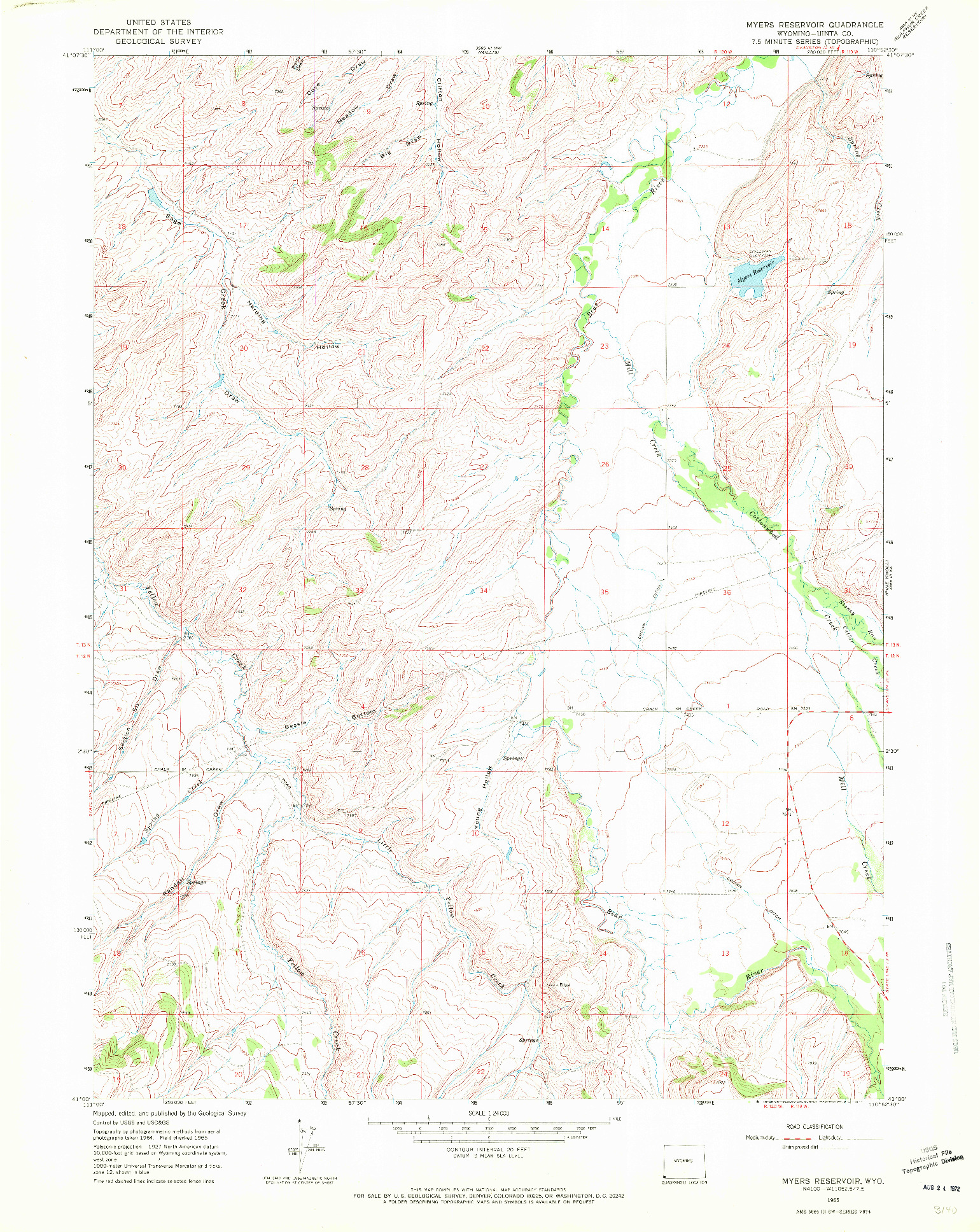 USGS 1:24000-SCALE QUADRANGLE FOR MYERS RESERVOIR, WY 1965