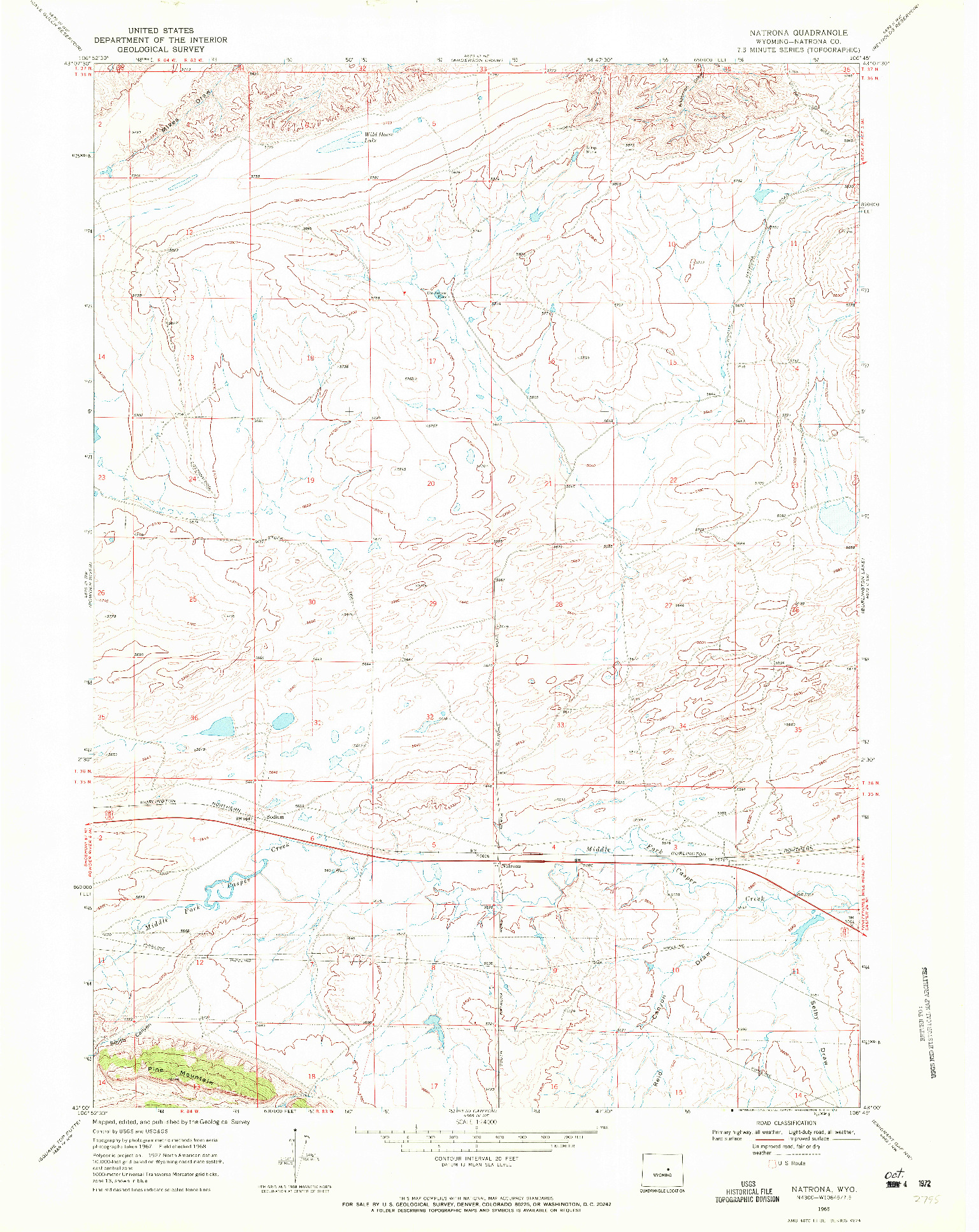 USGS 1:24000-SCALE QUADRANGLE FOR NATRONA, WY 1968