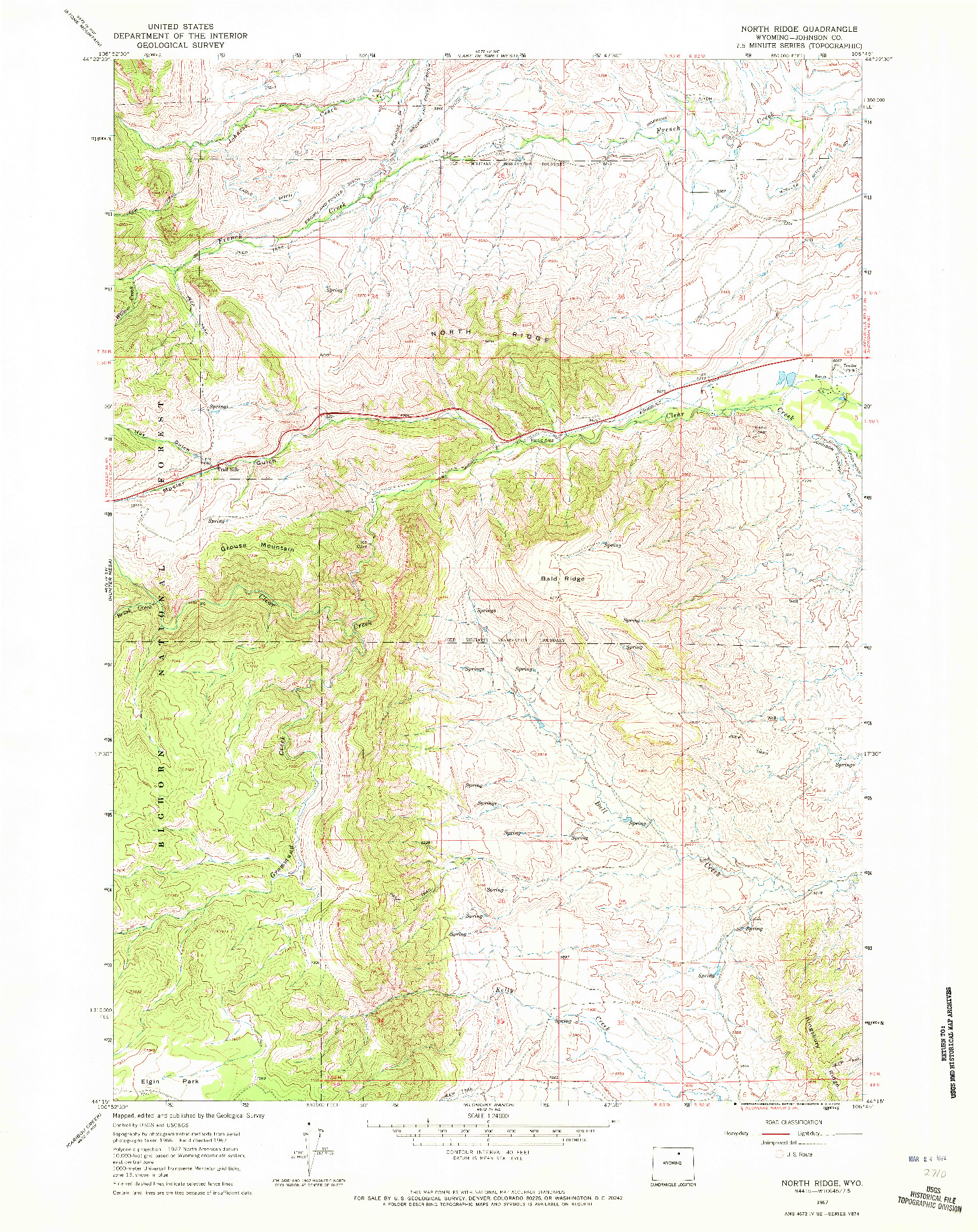 USGS 1:24000-SCALE QUADRANGLE FOR NORTH RIDGE, WY 1967