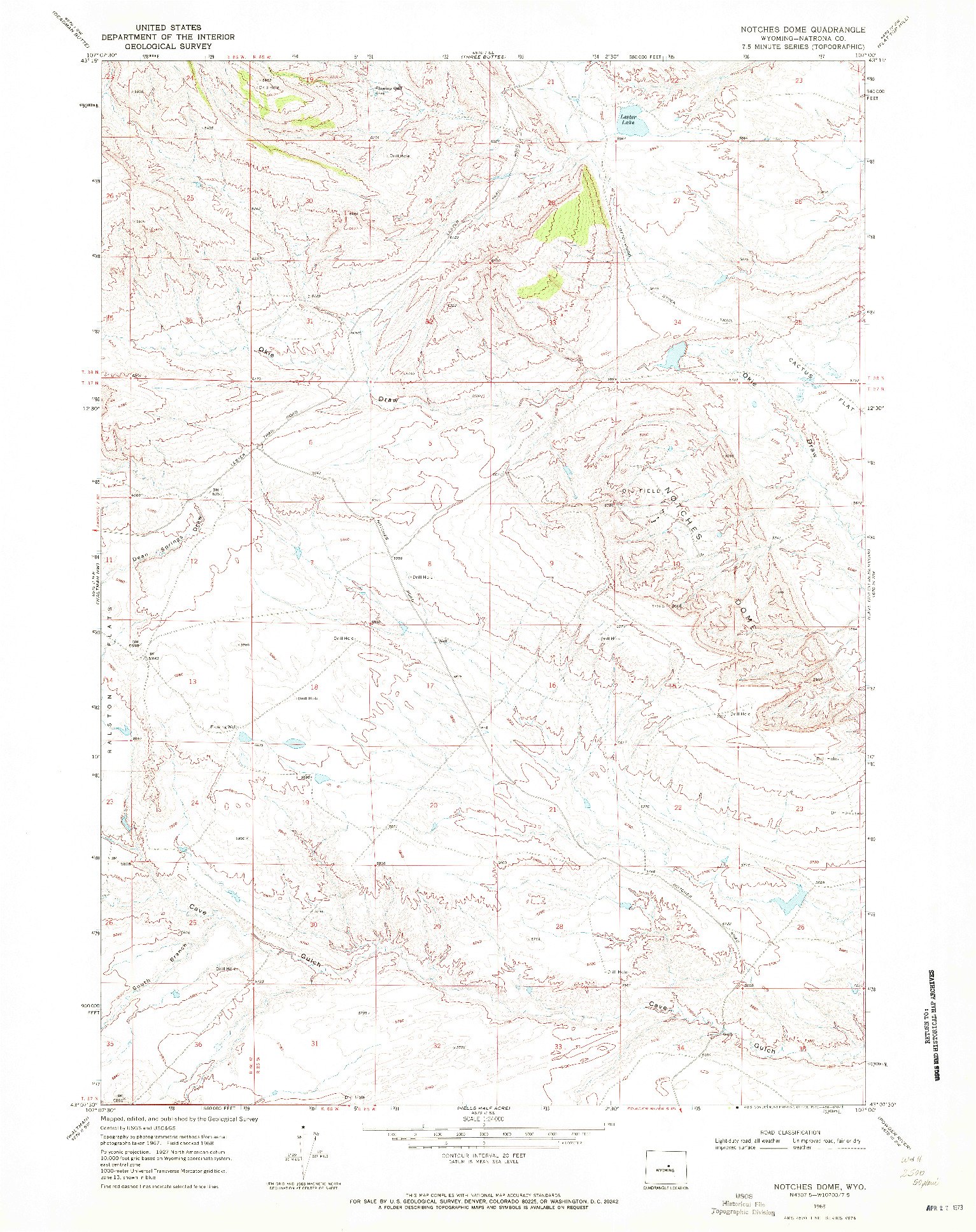 USGS 1:24000-SCALE QUADRANGLE FOR NOTCHES DOME, WY 1968