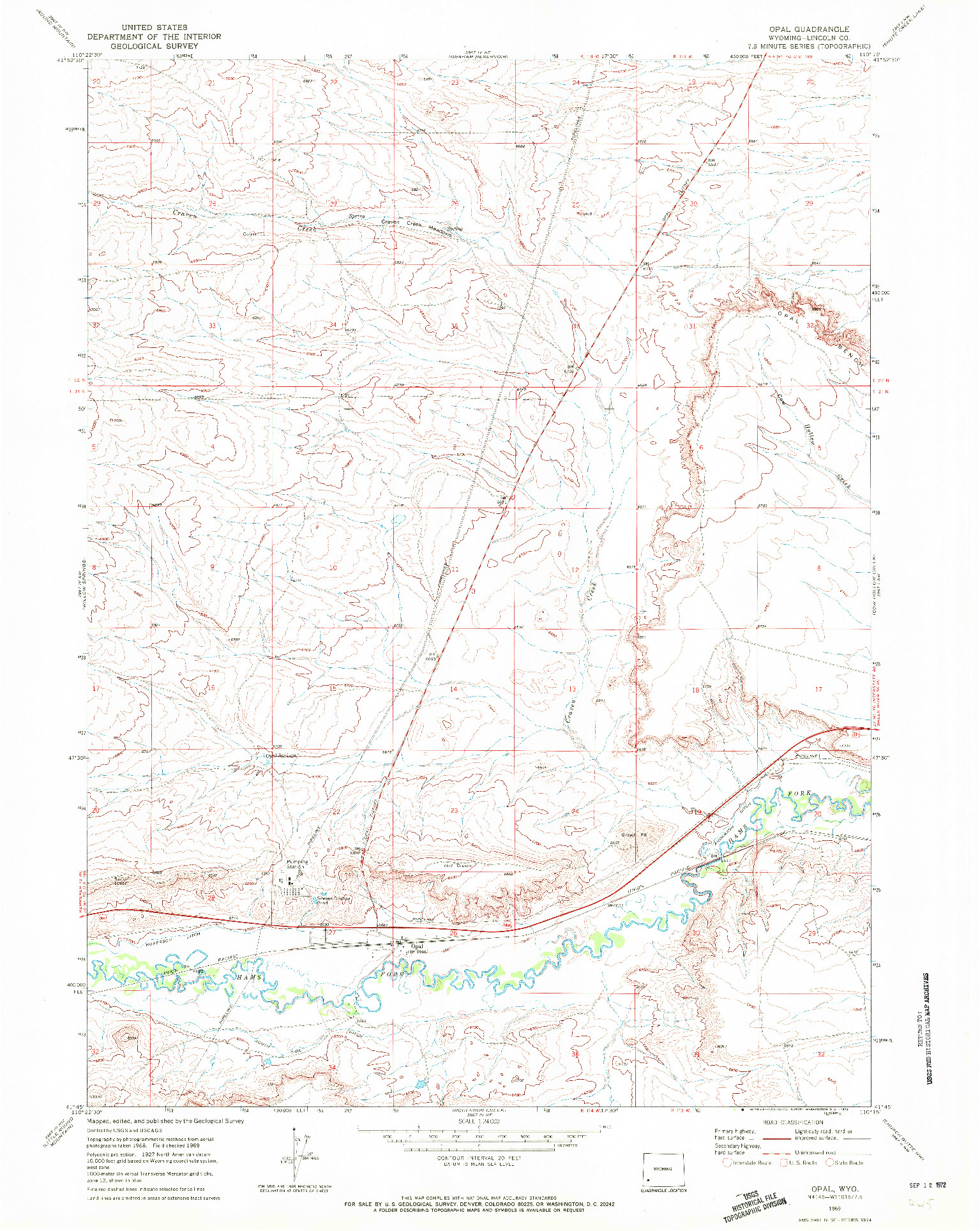 USGS 1:24000-SCALE QUADRANGLE FOR OPAL, WY 1969