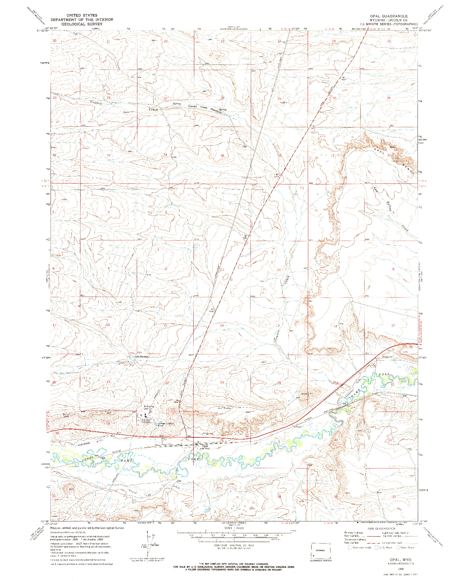 USGS 1:24000-SCALE QUADRANGLE FOR OPAL, WY 1969