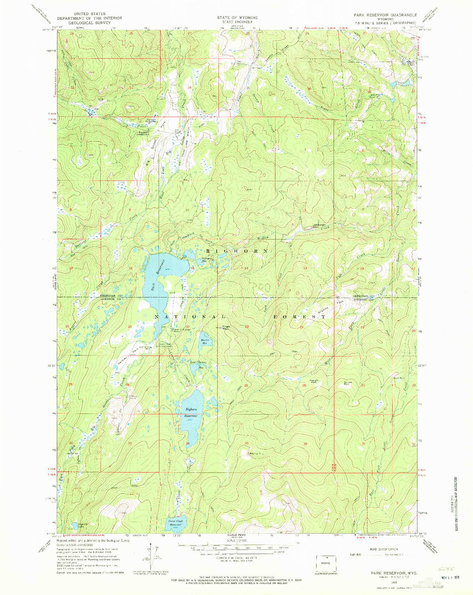 USGS 1:24000-SCALE QUADRANGLE FOR PARK RESERVOIR, WY 1965