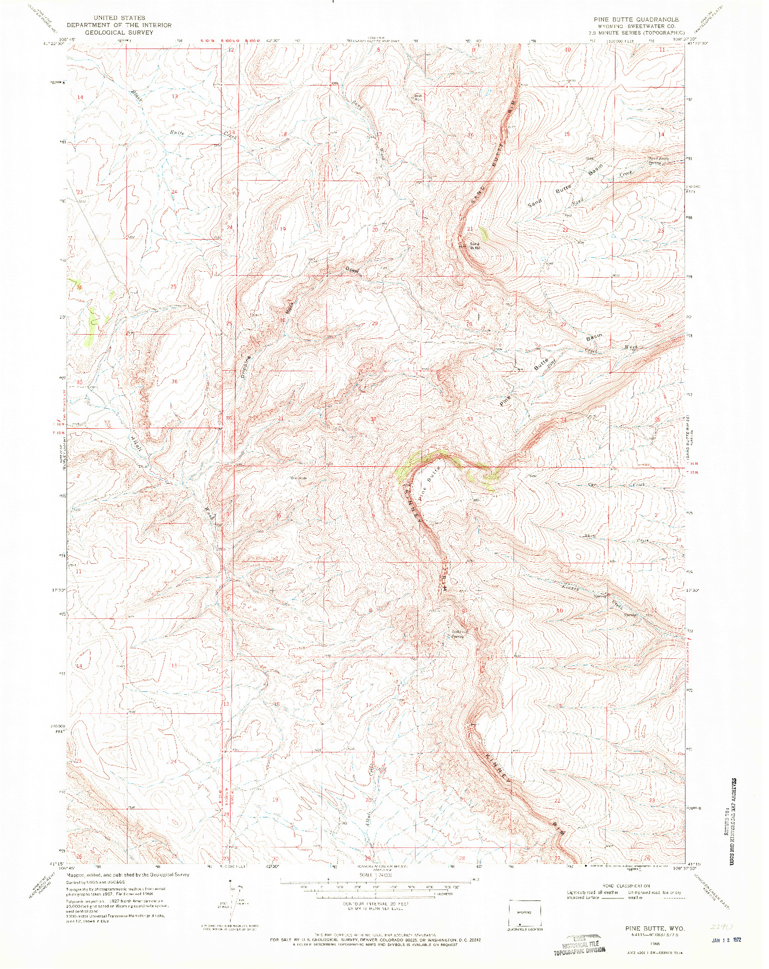 USGS 1:24000-SCALE QUADRANGLE FOR PINE BUTTE, WY 1968