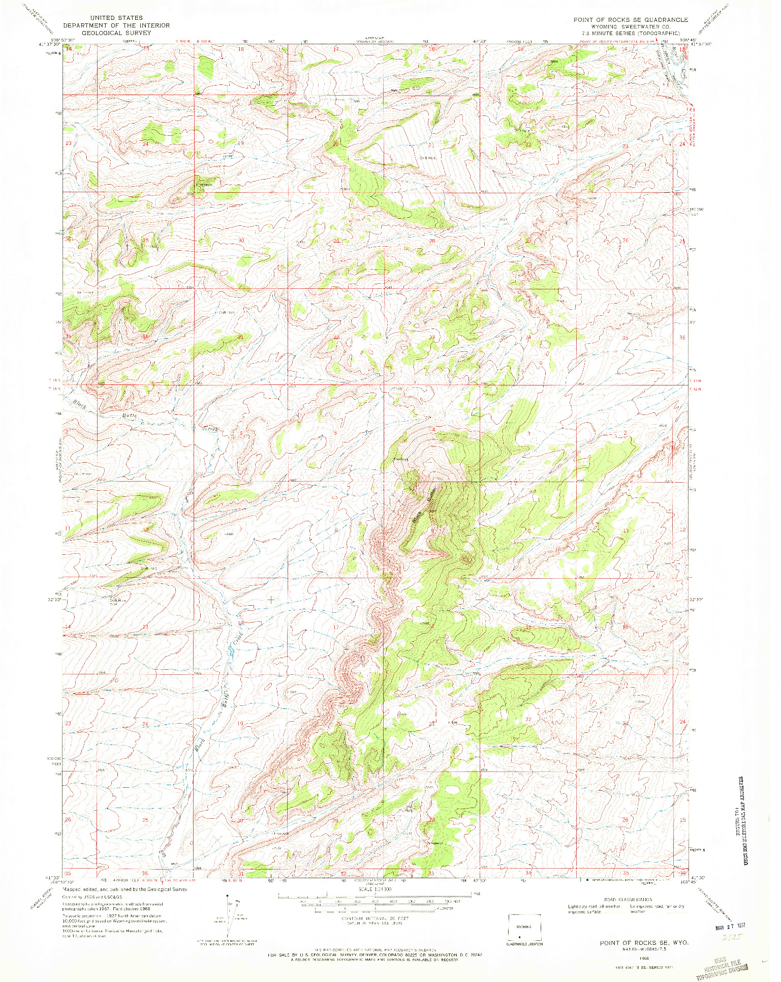 USGS 1:24000-SCALE QUADRANGLE FOR POINT OF ROCKS SE, WY 1968