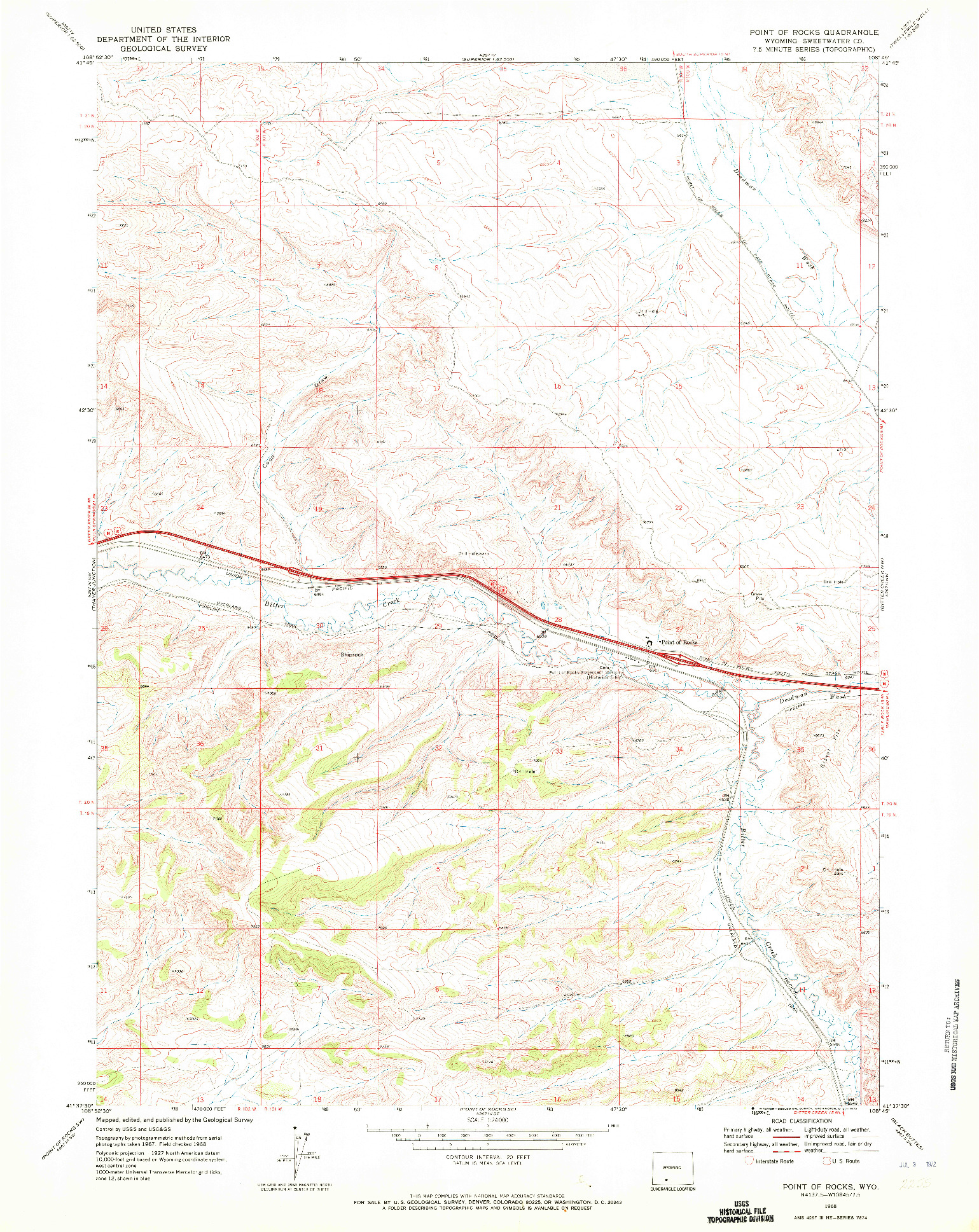 USGS 1:24000-SCALE QUADRANGLE FOR POINT OF ROCKS, WY 1968