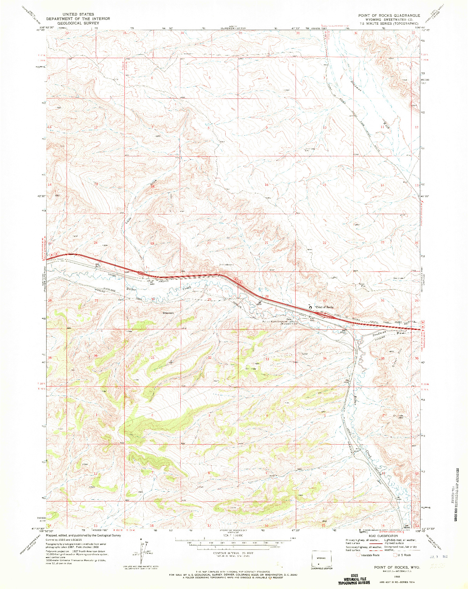 USGS 1:24000-SCALE QUADRANGLE FOR POINT OF ROCKS, WY 1968