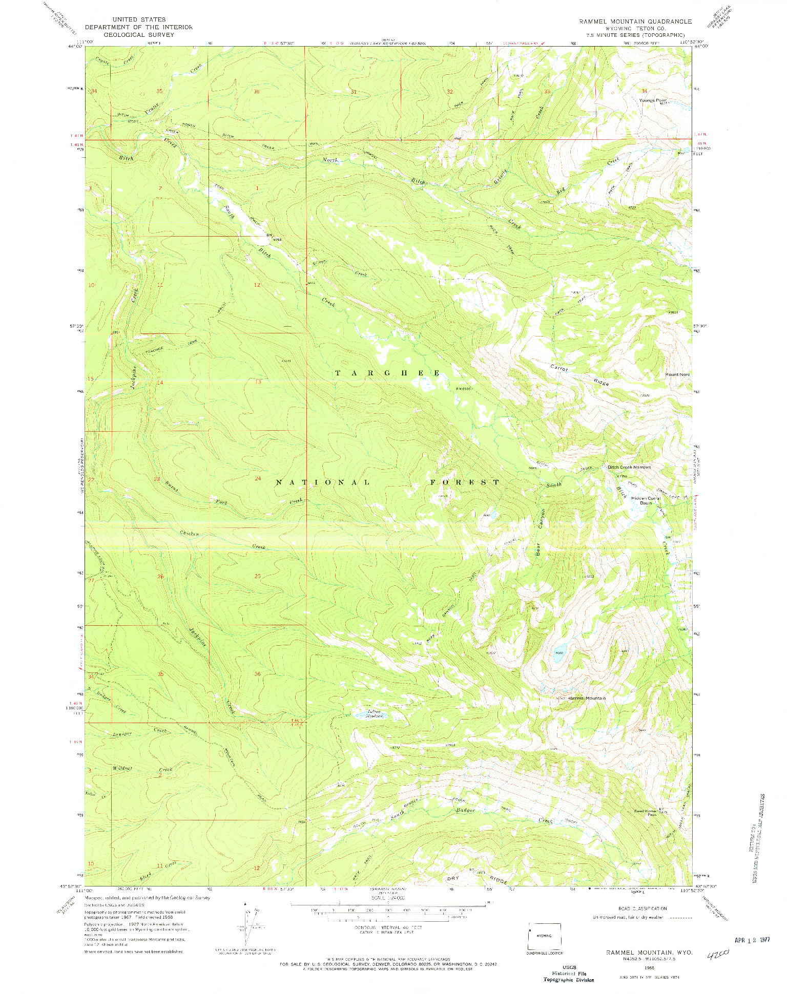 USGS 1:24000-SCALE QUADRANGLE FOR RAMMEL MOUNTAIN, WY 1968