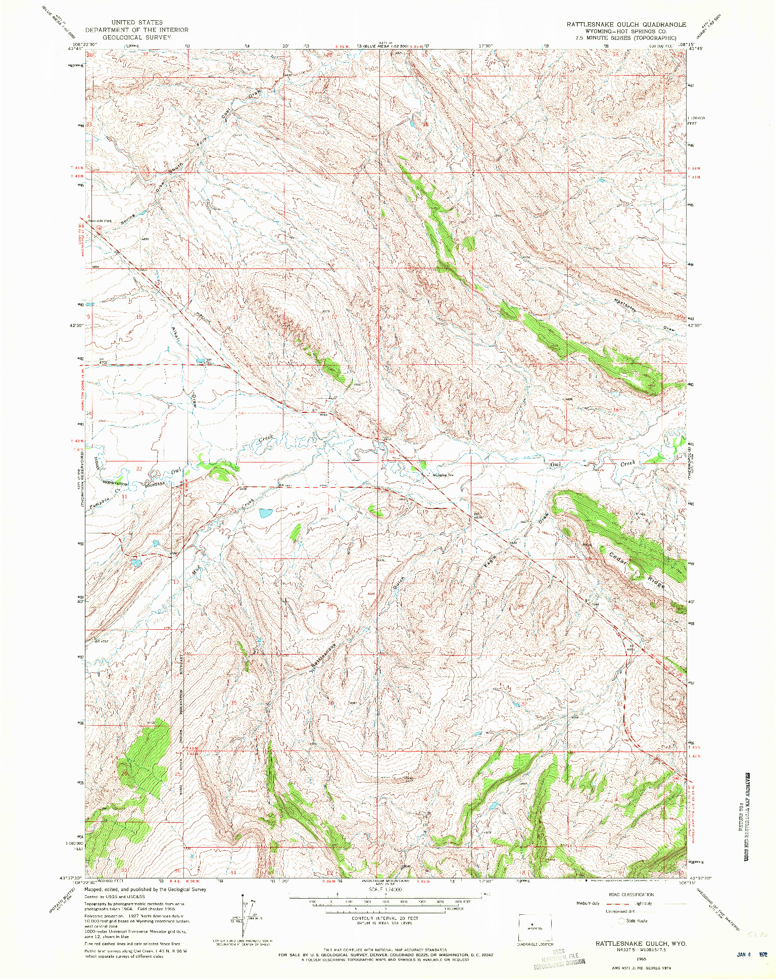 USGS 1:24000-SCALE QUADRANGLE FOR RATTLESNAKE GULCH, WY 1965