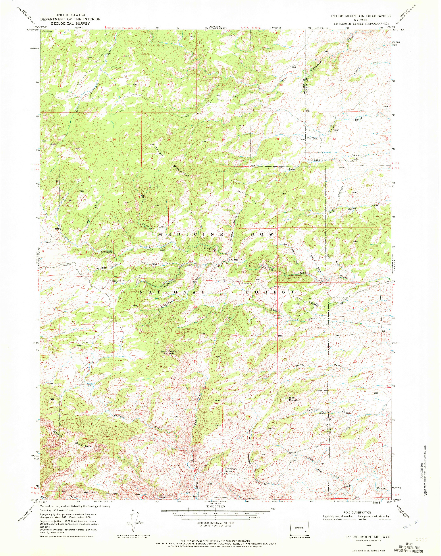USGS 1:24000-SCALE QUADRANGLE FOR REESE MOUNTAIN, WY 1968