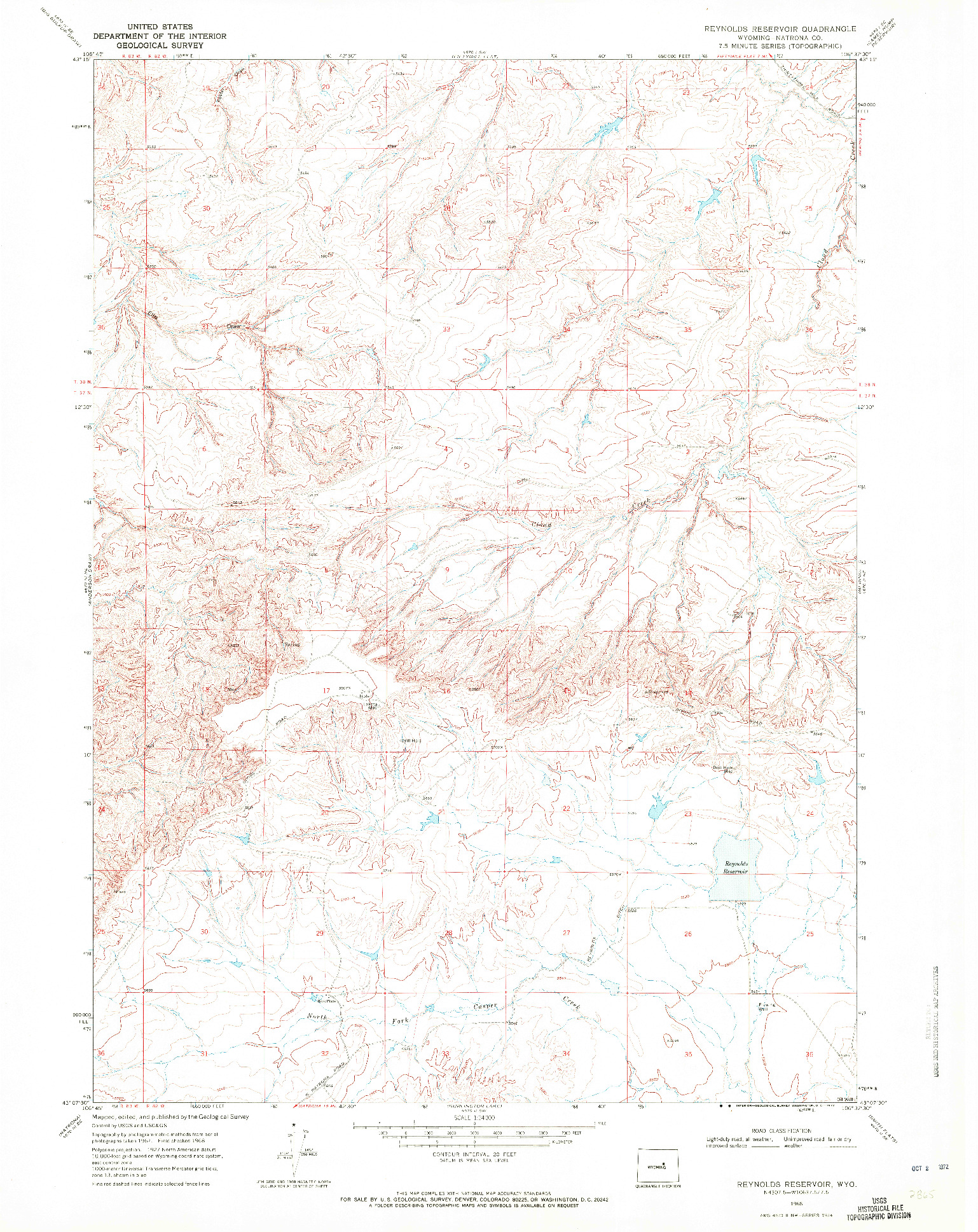 USGS 1:24000-SCALE QUADRANGLE FOR REYNOLDS RESERVOIR, WY 1968