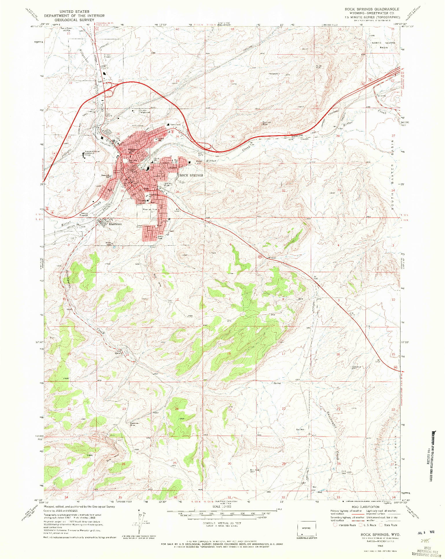 USGS 1:24000-SCALE QUADRANGLE FOR ROCK SPRINGS, WY 1968