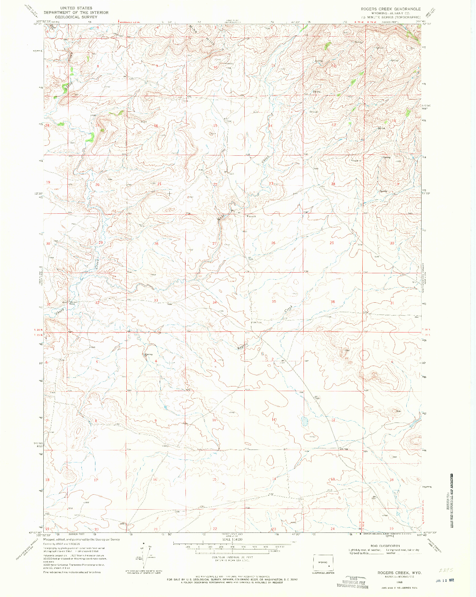USGS 1:24000-SCALE QUADRANGLE FOR ROGERS CREEK, WY 1968