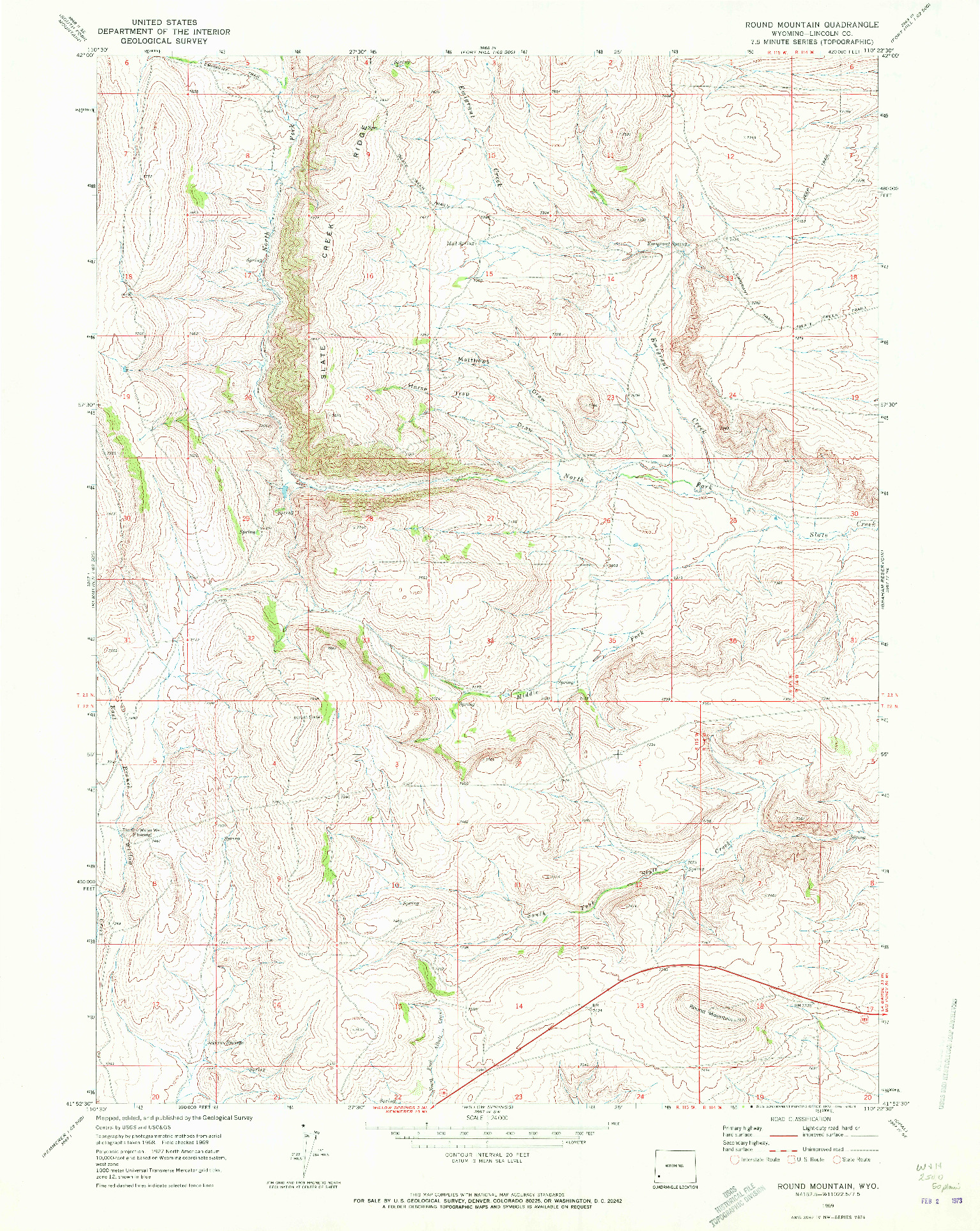 USGS 1:24000-SCALE QUADRANGLE FOR ROUND MOUNTAIN, WY 1969