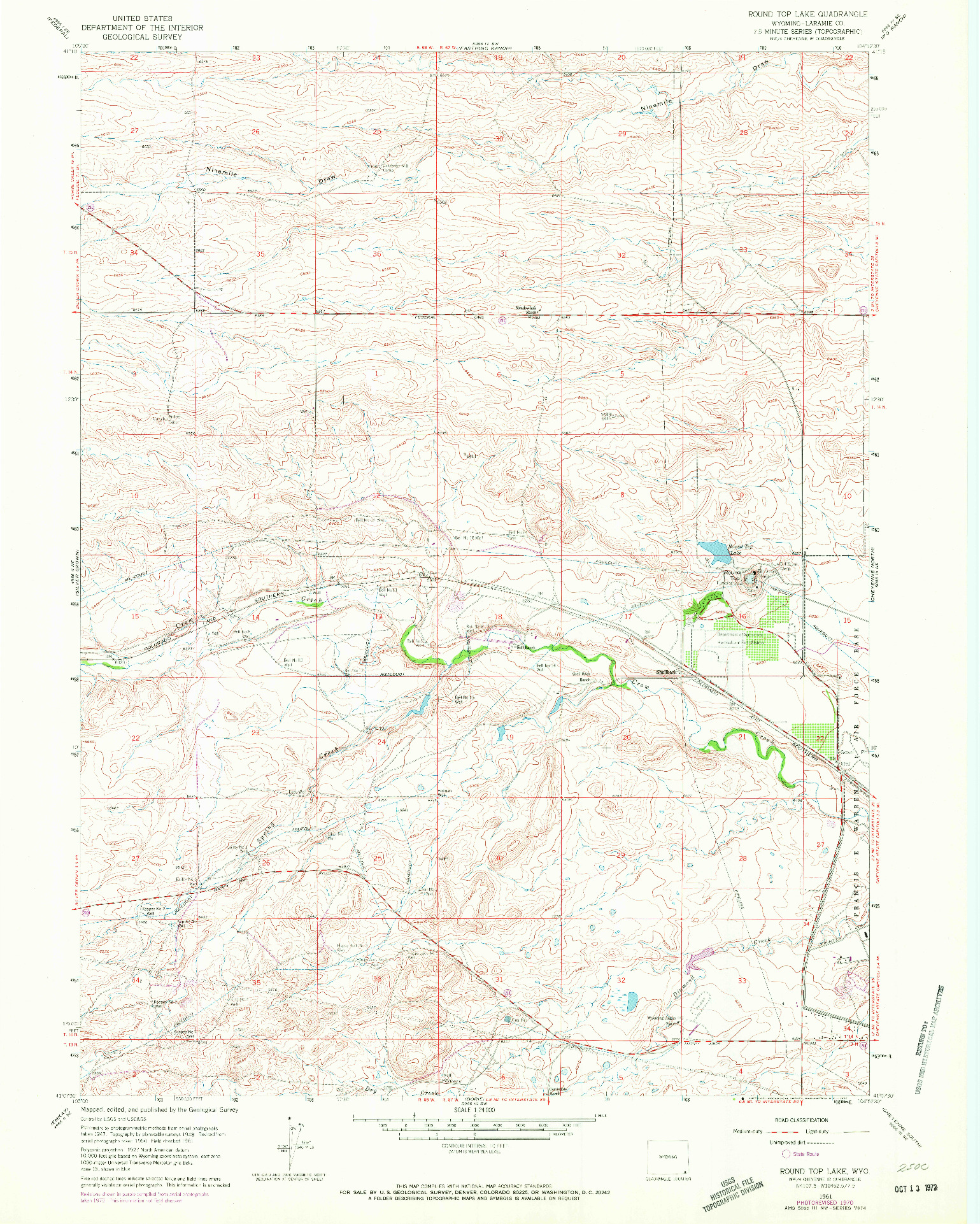 USGS 1:24000-SCALE QUADRANGLE FOR ROUND TOP LAKE, WY 1961