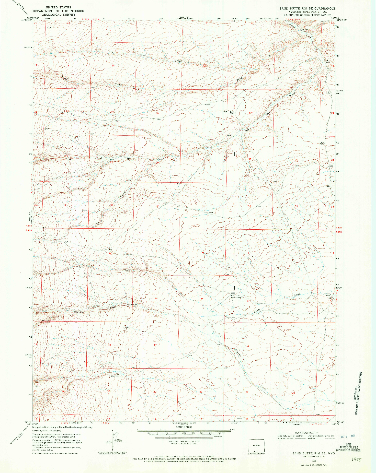USGS 1:24000-SCALE QUADRANGLE FOR SAND BUTTE RIM SE, WY 1968