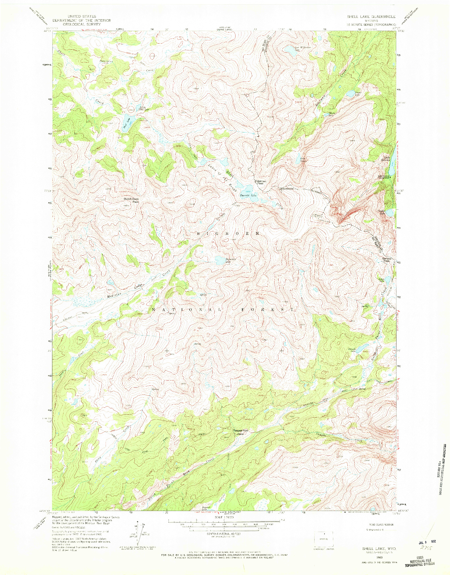 USGS 1:24000-SCALE QUADRANGLE FOR SHELL LAKE, WY 1960