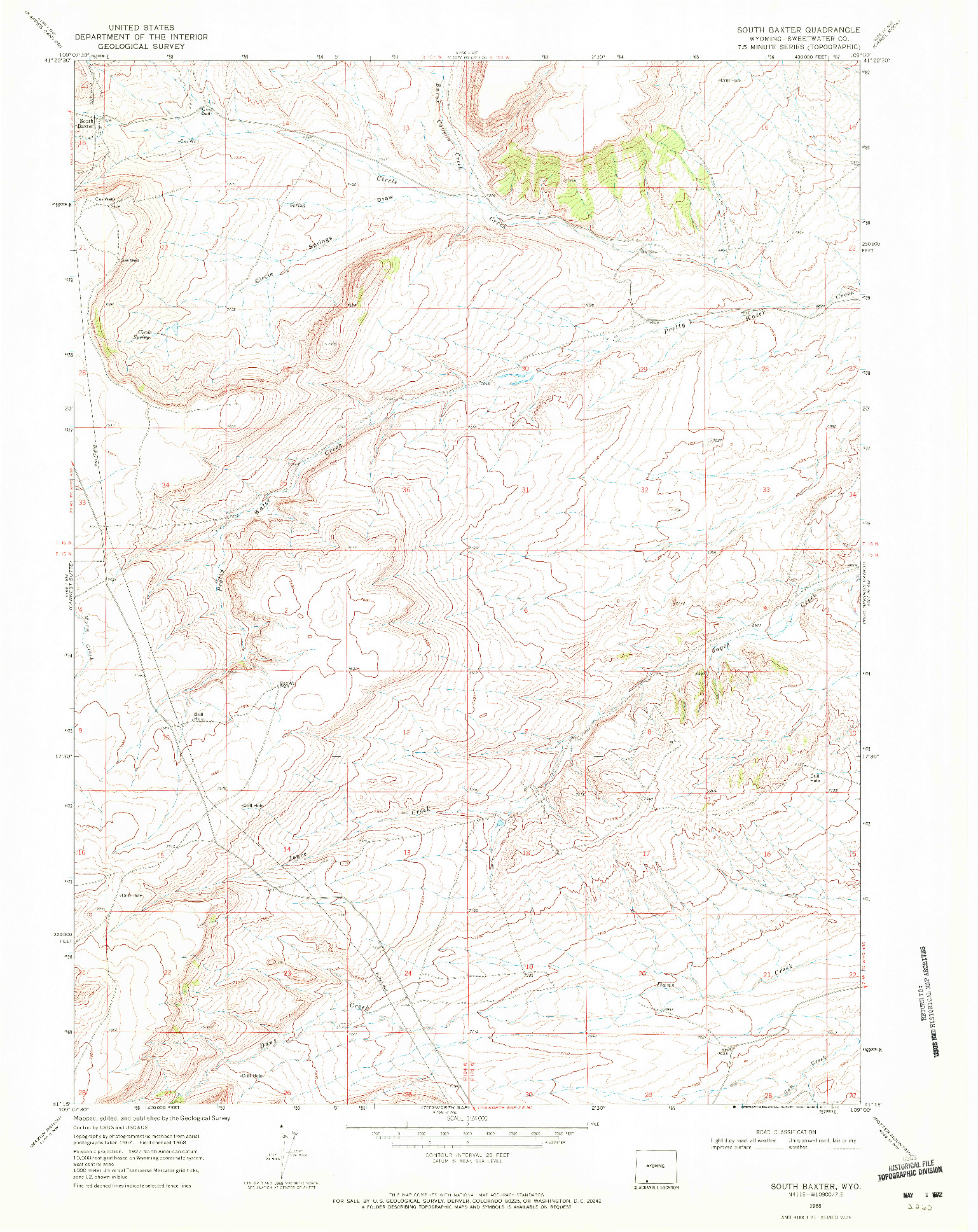 USGS 1:24000-SCALE QUADRANGLE FOR SOUTH BAXTER, WY 1968