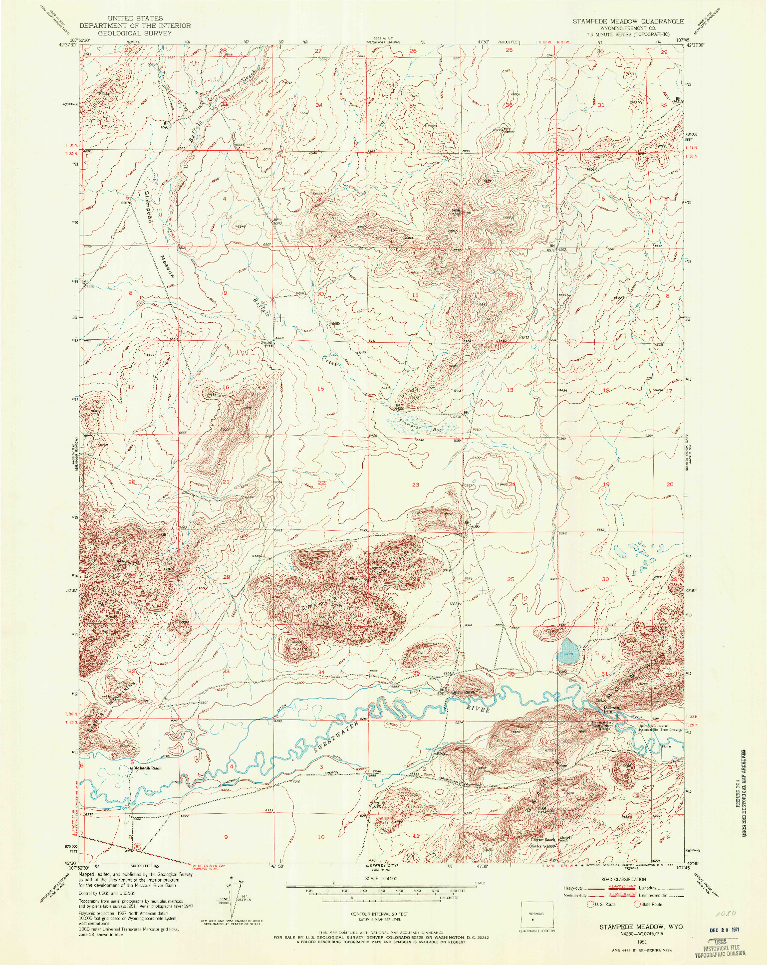 USGS 1:24000-SCALE QUADRANGLE FOR STAMPEDE MEADOW, WY 1951