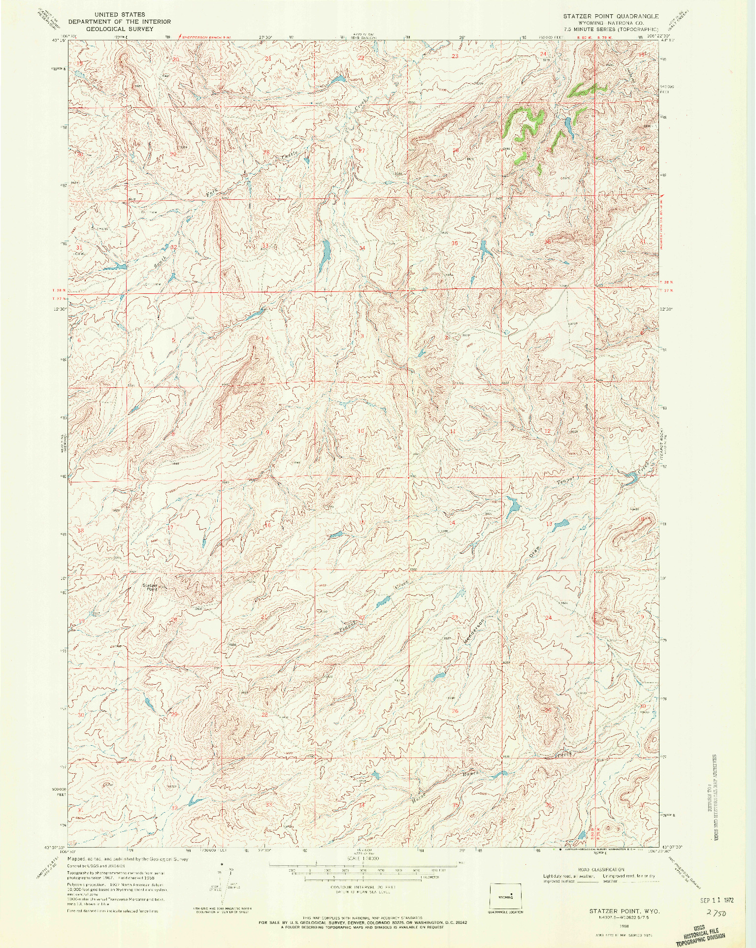 USGS 1:24000-SCALE QUADRANGLE FOR STATZER POINT, WY 1968