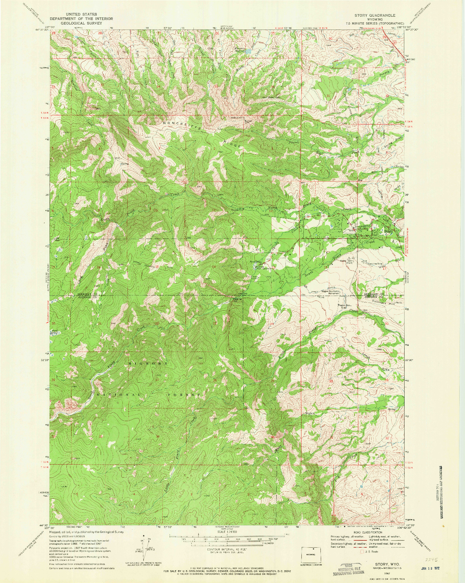USGS 1:24000-SCALE QUADRANGLE FOR STORY, WY 1967