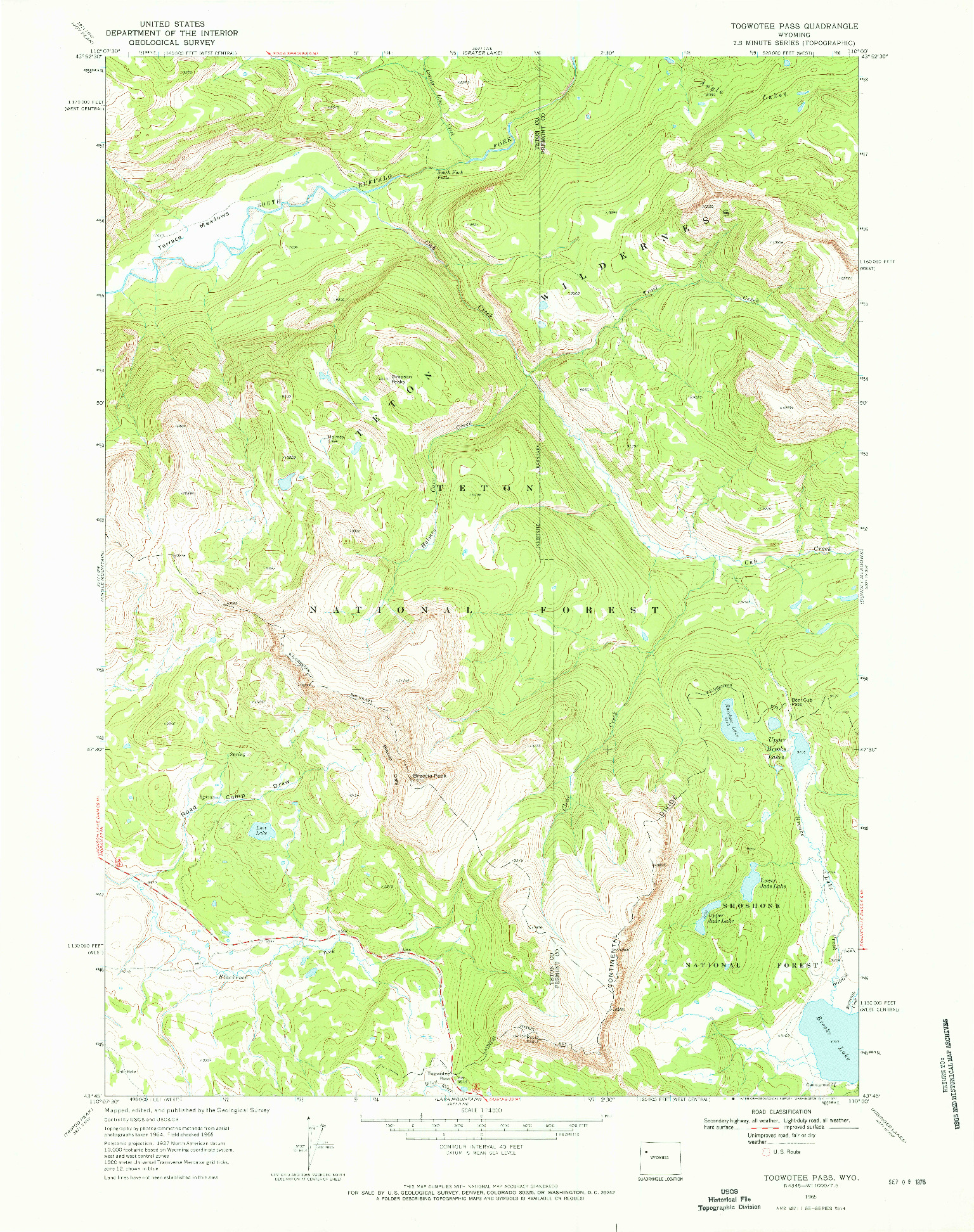 USGS 1:24000-SCALE QUADRANGLE FOR TOGWOTEE PASS, WY 1965