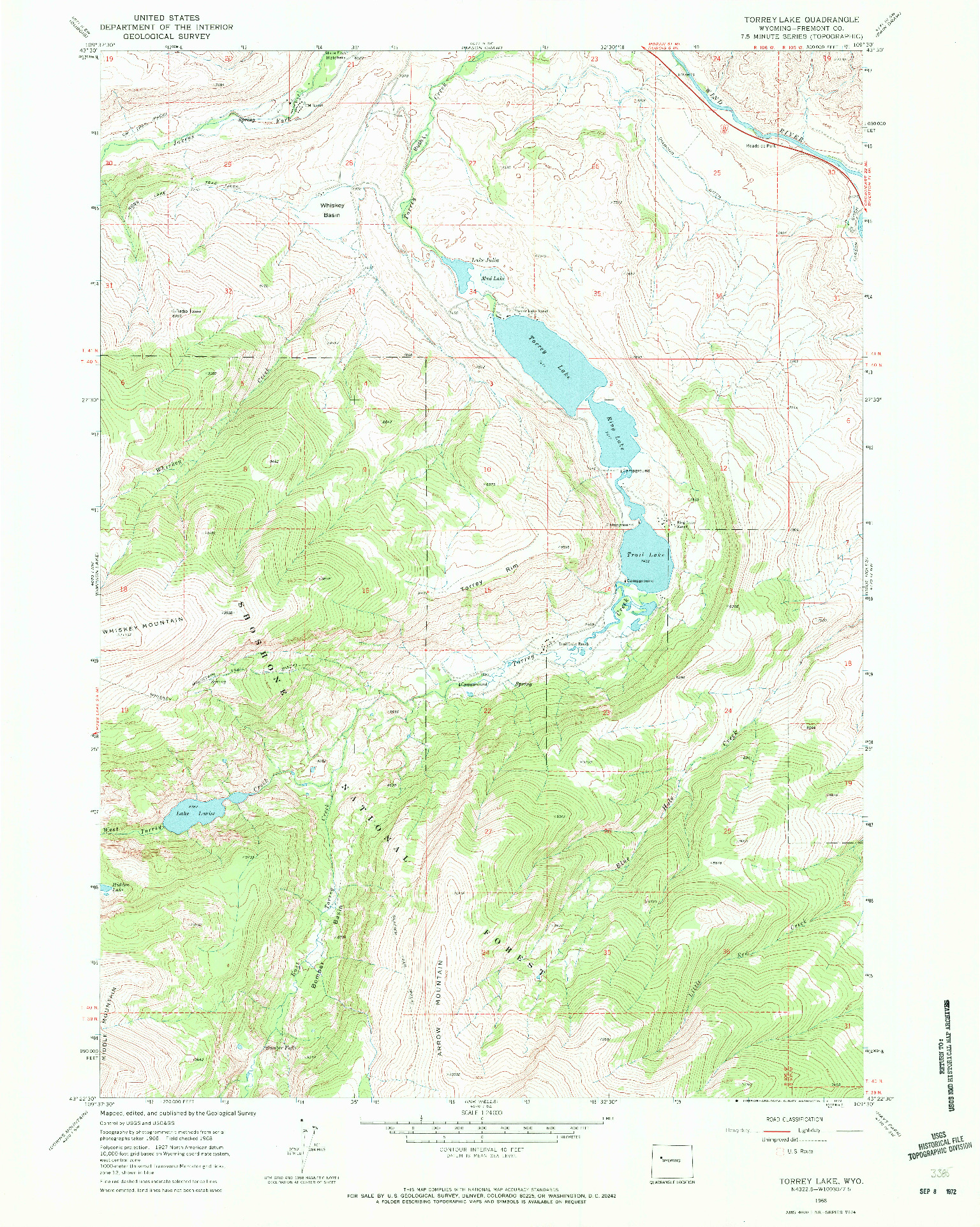 USGS 1:24000-SCALE QUADRANGLE FOR TORREY LAKE, WY 1968