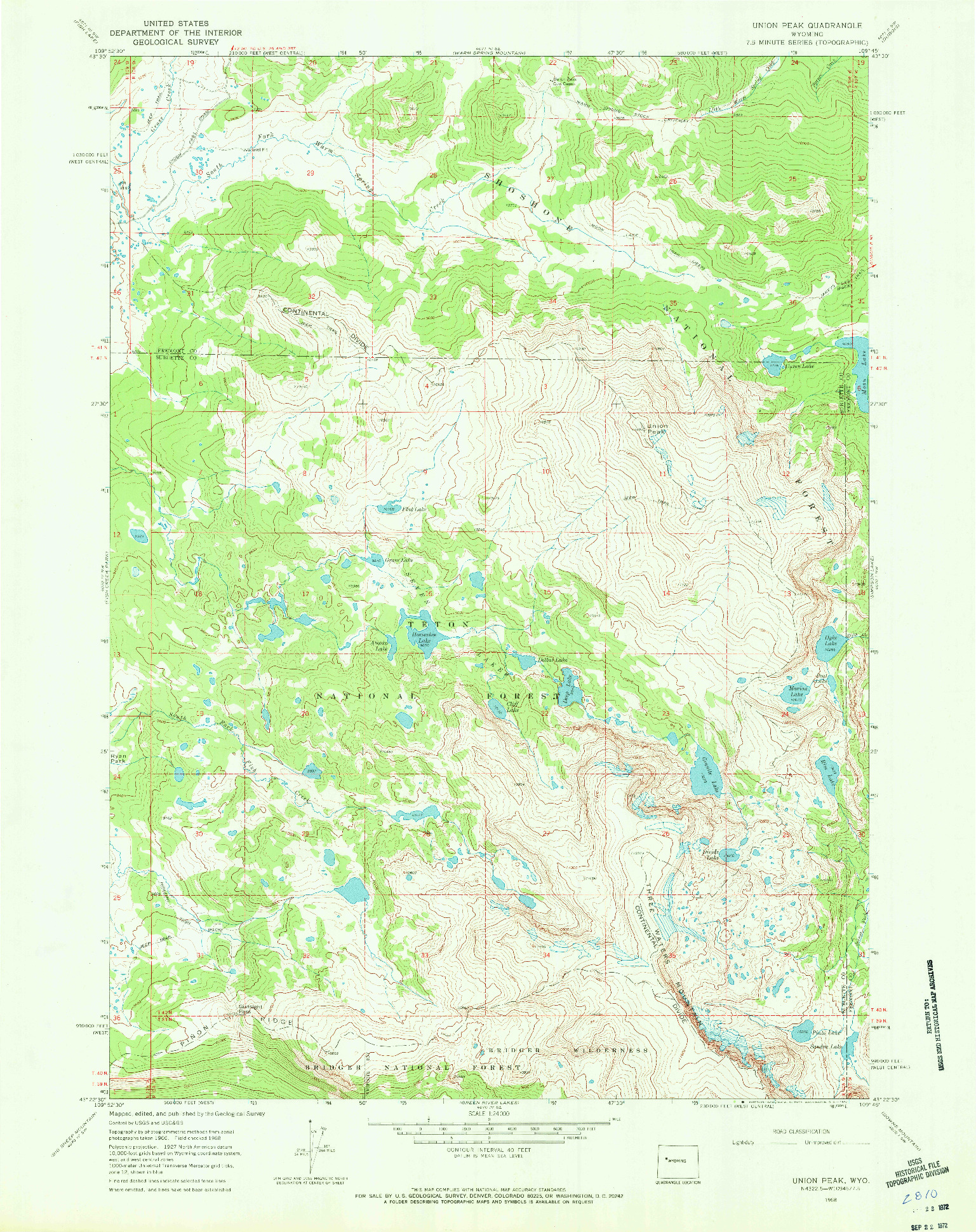 USGS 1:24000-SCALE QUADRANGLE FOR UNION PEAK, WY 1968