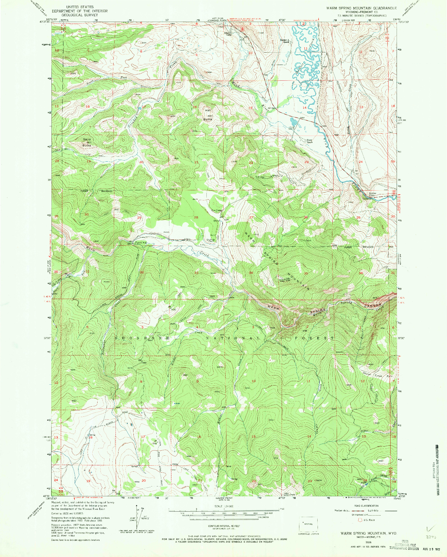 USGS 1:24000-SCALE QUADRANGLE FOR WARM SPRING MOUNTAIN, WY 1956