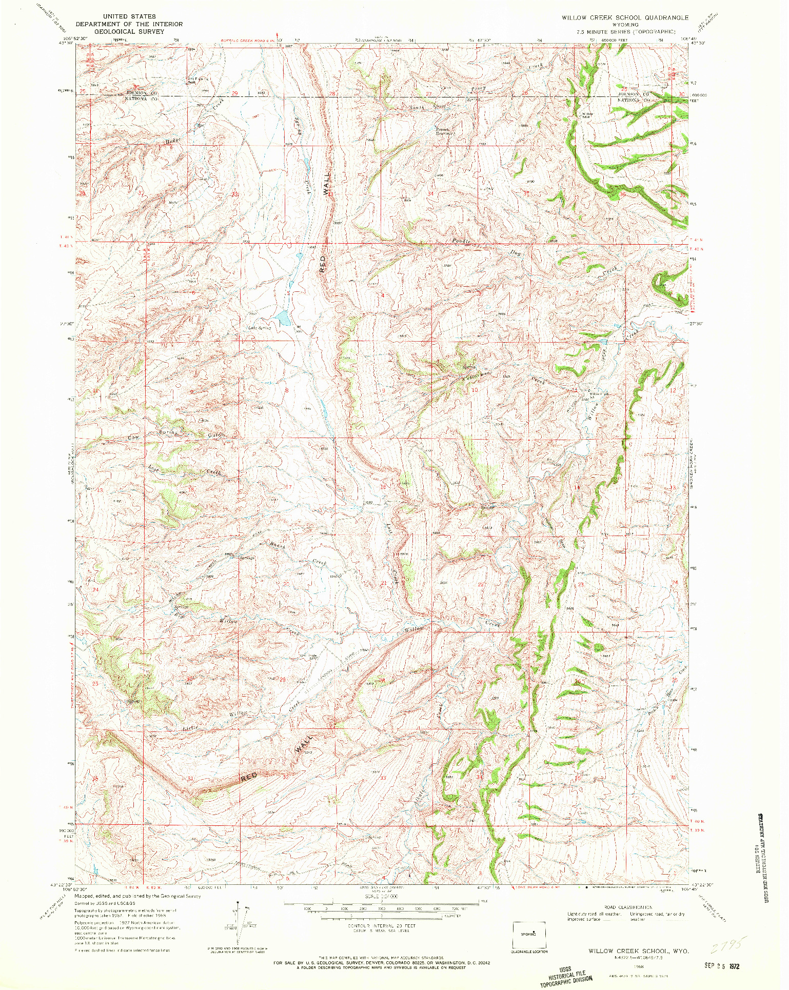 USGS 1:24000-SCALE QUADRANGLE FOR WILLOW CREEK SCHOOL, WY 1968