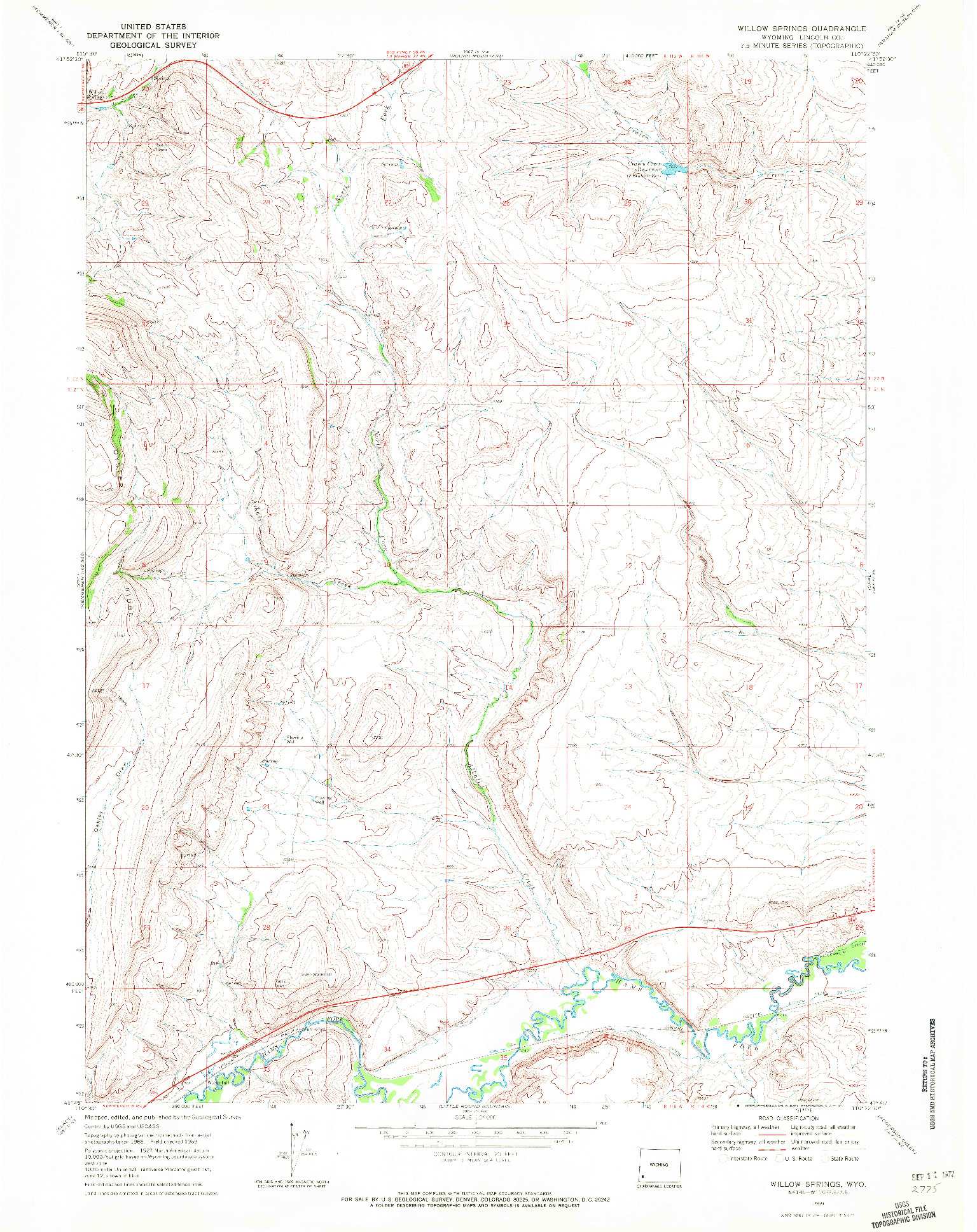 USGS 1:24000-SCALE QUADRANGLE FOR WILLOW SPRINGS, WY 1969