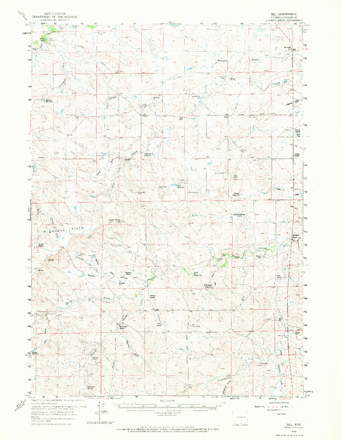 USGS 1:62500-SCALE QUADRANGLE FOR BILL, WY 1959